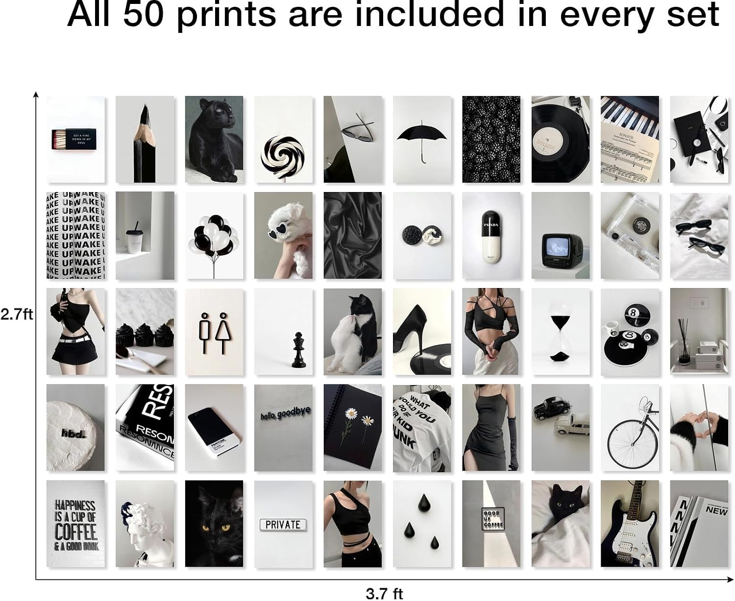 Mystic Black & White Aesthetic Wall Collage Kit – 50 Bold & Mysterious Photos, 4"x6" Semi-Gloss Prints for Teen Girls Dorm Room Decor, Monochrome Minimalist Art, Ideal Gift for Birthday & Graduation image 4