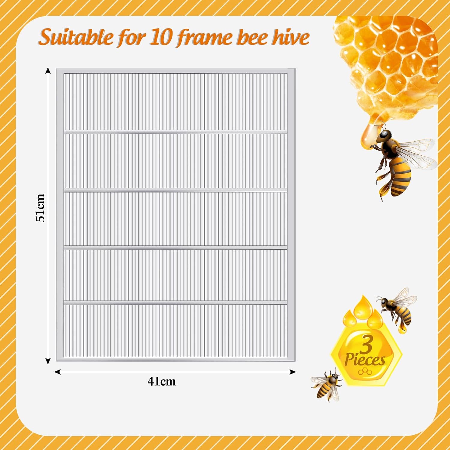 Therwen 3 Pack Metal Queen Excluder 10 Frame Hive Metal Queen Bee Excluder, Separates Queen Bees from Honey, Beekeeping Tools Beekeeping Supplies, 20.08 x 16.14 Inch