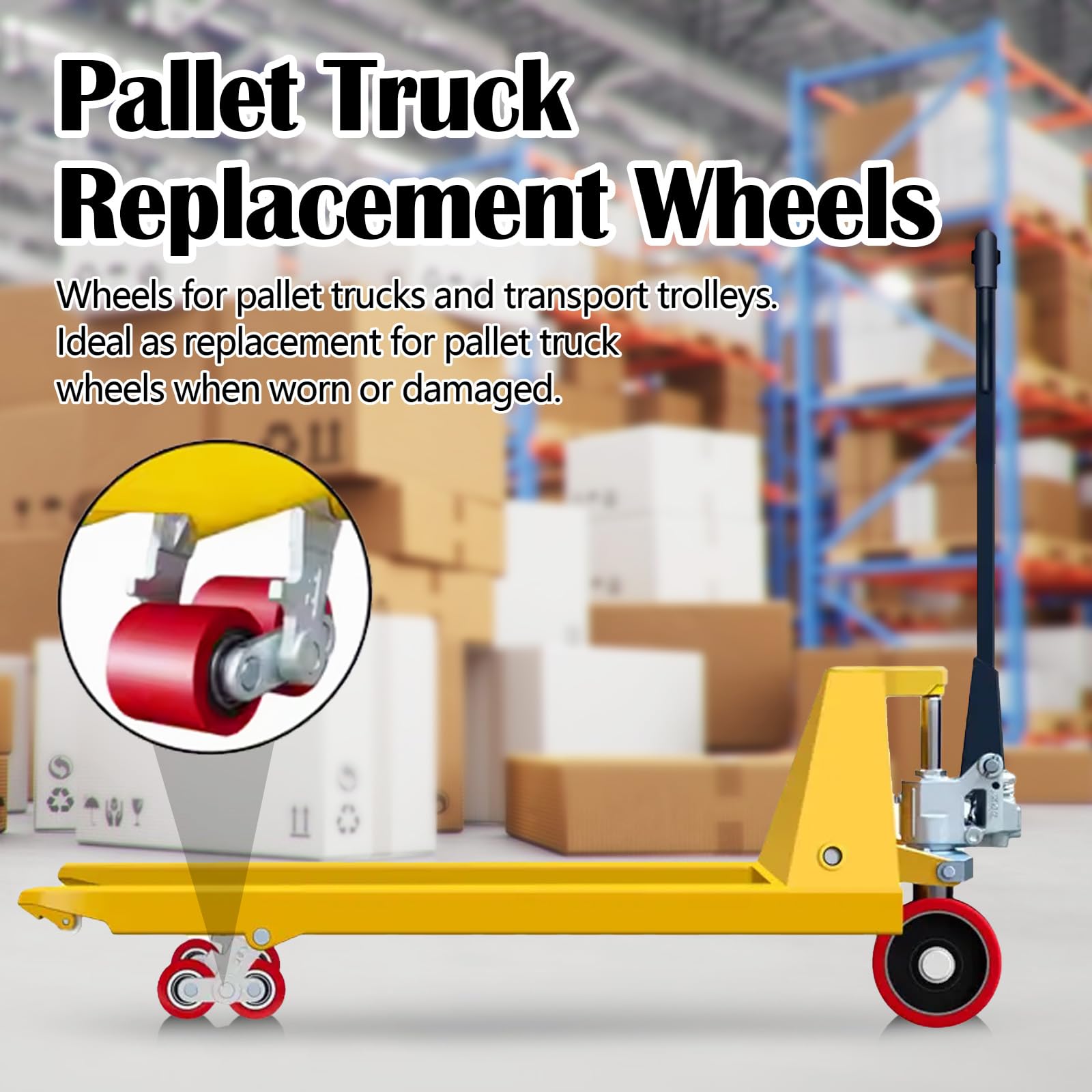 4 Stück Hubwagenrollen Aus Polyurethan – 80x100 Mm, Achse 20 Mm, Max. 700 Kg Belastung