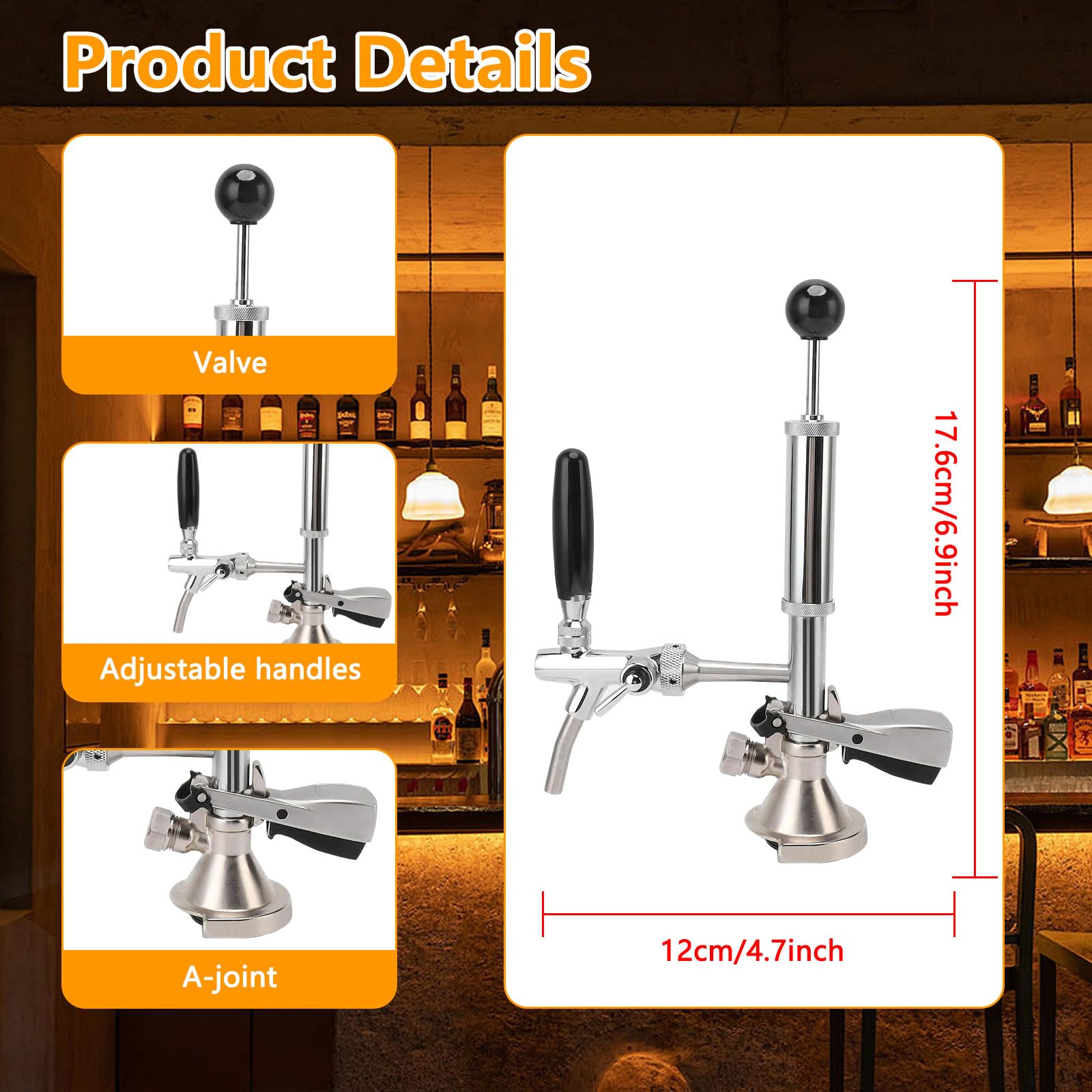4 Zoll Bierfass Partypumpe, Edelstahl Bierfass Zapfhahn mit Luftpumpe und Verteiler, Fassbier Kegerator Pumpe für Picknicks, Partys oder Camping