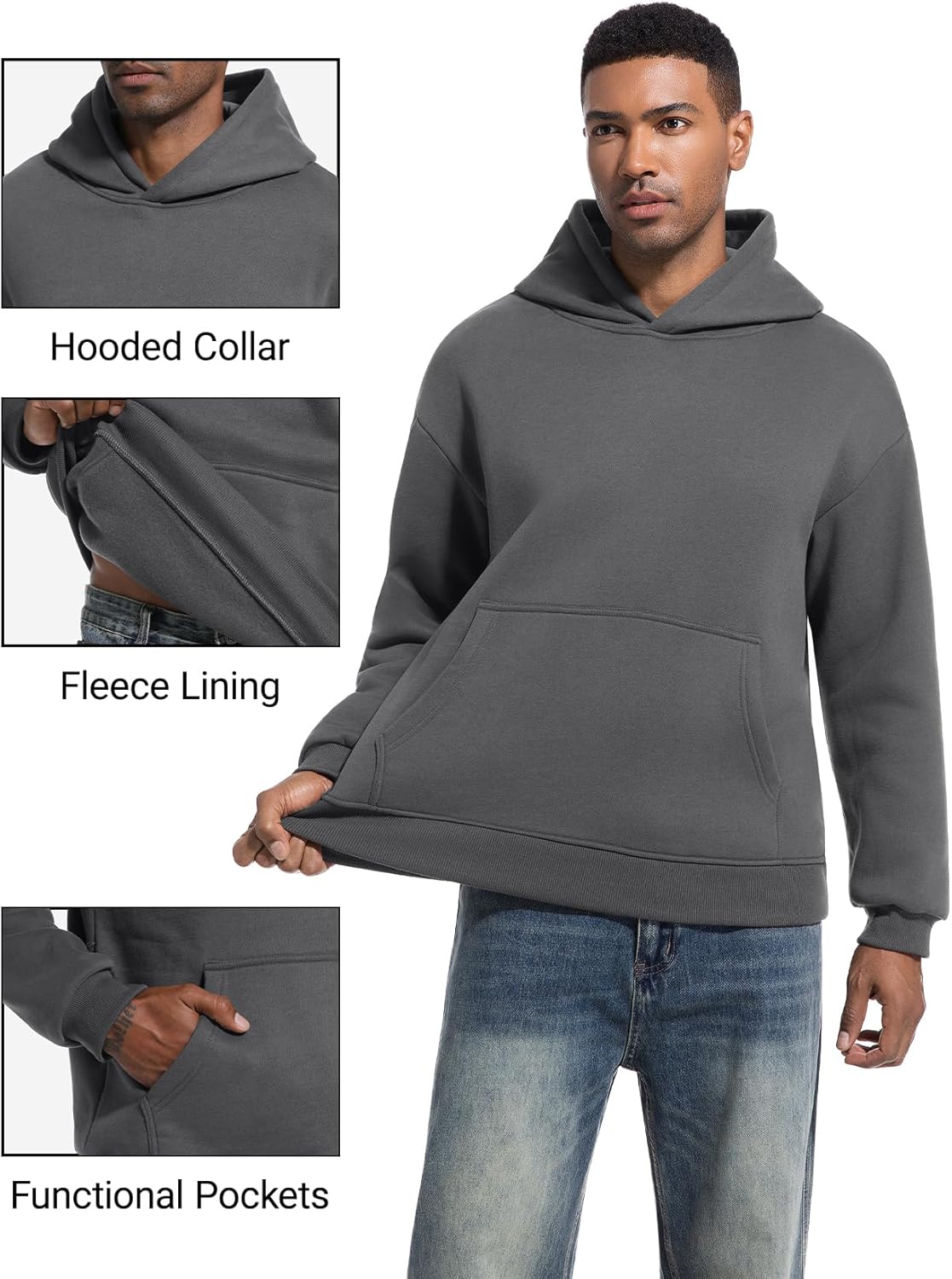 Eisctnd Men's Cotton Fleece Hoodie Pullover Long Sleeve Casual Fashion Hooded Sweatshirt with Kanga Pocket - Image 4