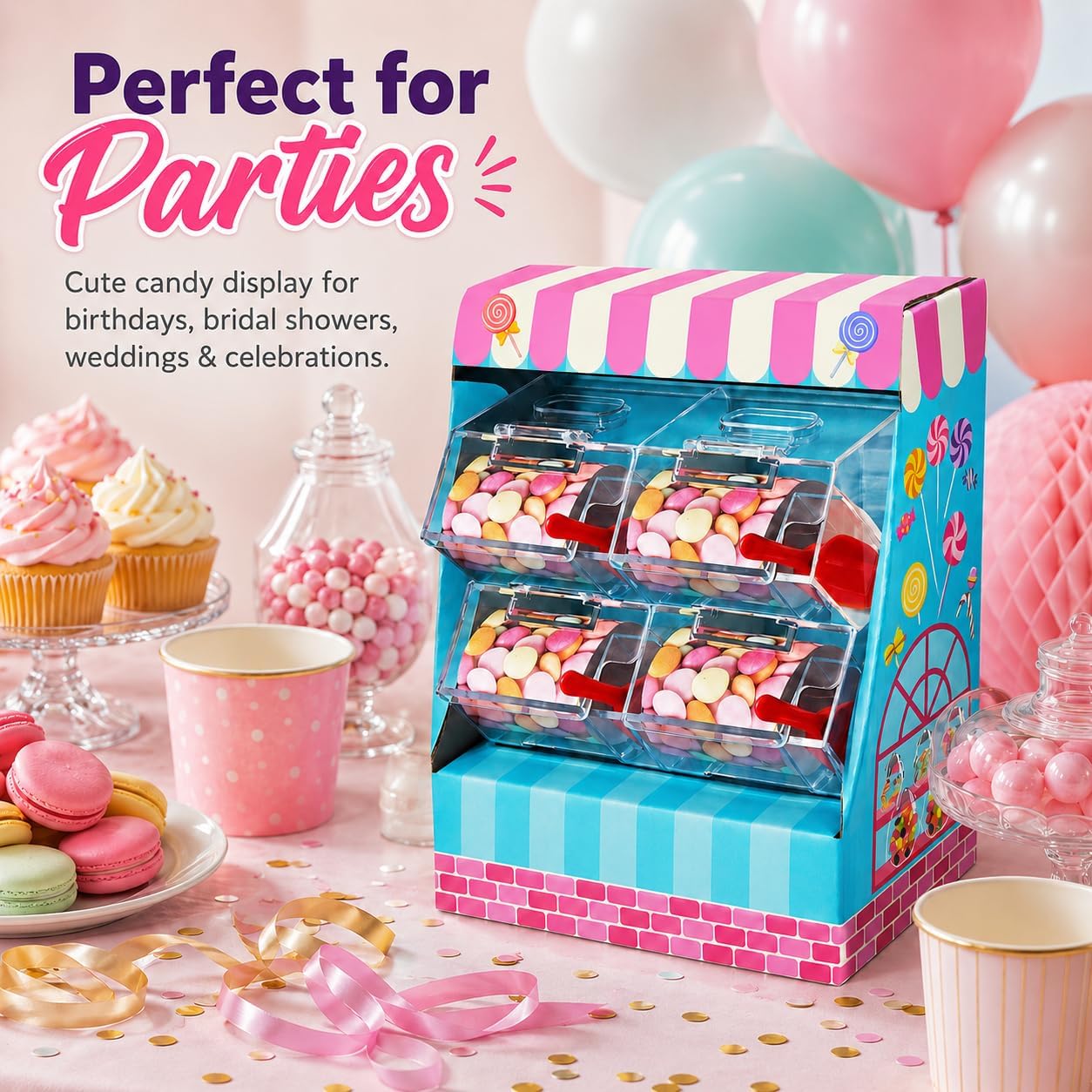 Candy Dispenser with Scoops, 4-Bin Cereal and Snack Organizer