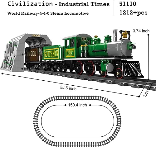 Miniatura 4 de JMBricklayer Juego de tren modelo para adultos 51110, locomotora de vapor Express City Train Kit de construcción, juguetes de tren RC con túnel y