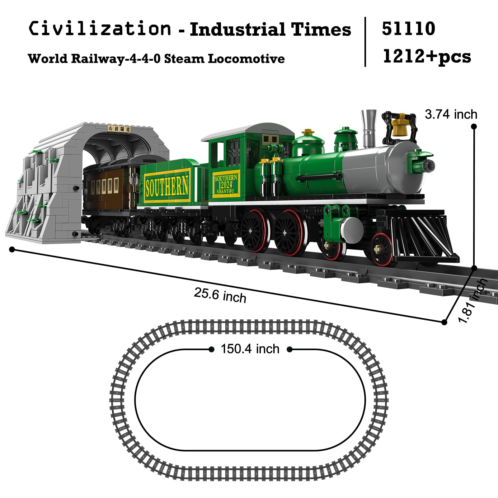JMBricklayer Zugsets für Erwachsene 51110, Dampflokomotive-Modell-City-Express-Personenzug-Bausatz, RC-Zugspielzeug mit Tunnel und Bahngleis, Sammelsets, Geschenke für Jungen ab 14+ Jahren