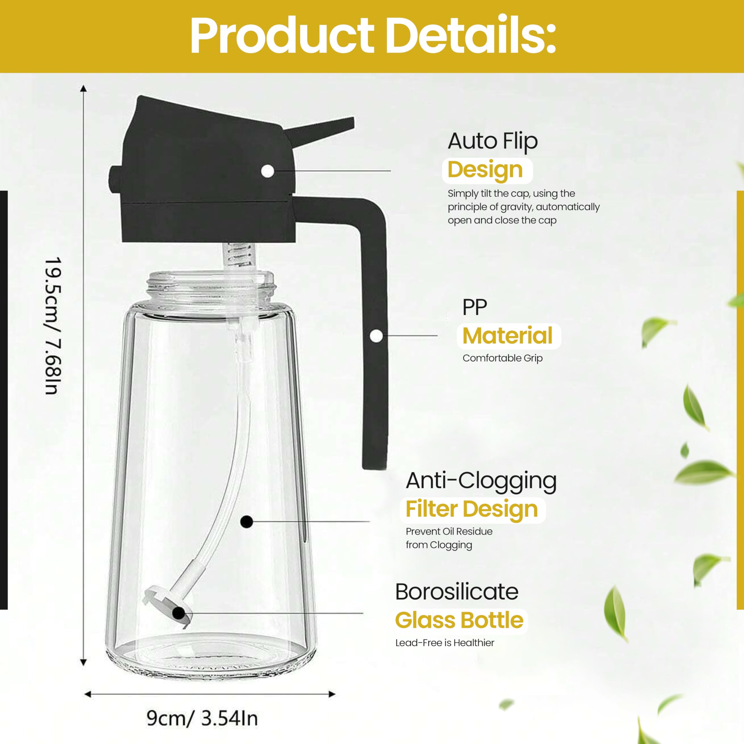Pulverizador de aceite para cocinar: botella pulverizadora de aceite 2 en 1, dispensador de aceite de oliva de vidrio premium para cocina con cepillo, botella dispensadora de aceite de 16