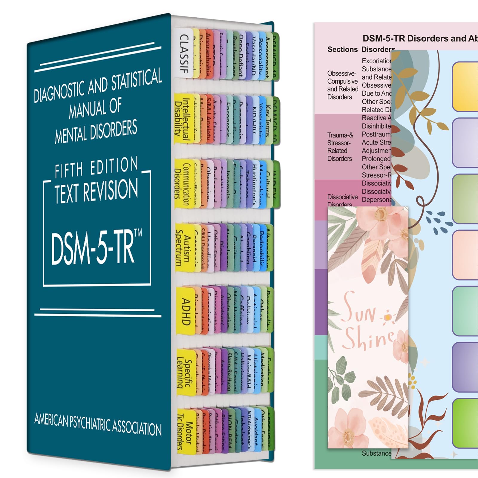 Specogo Index Tabs for DSM-5-TR 2022 Manual - 94 Premium Color-Coded Pre-Printed Tabs with Alignment Guide & Disorders Reference Sheet for Therapists,