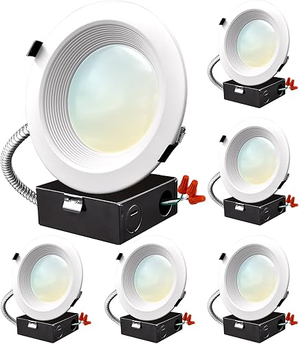Luxrite Luz empotrable LED comercial de 6 pulgadas con caja J, 121620W, 3 colores seleccionables 3000K-5000K, 114015201900 lúmenes, 0-10 V