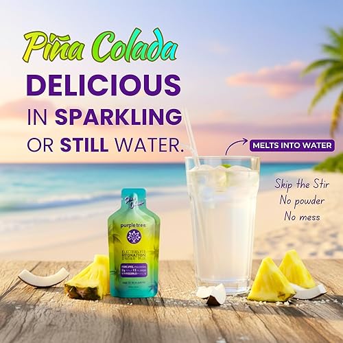 Miniatura 6 de Purple Tree - Paquetes de hidratación de electrolitos orgánicos de Purple Tree, sin azúcar, piña colada + variedad de sabores, paquetes de