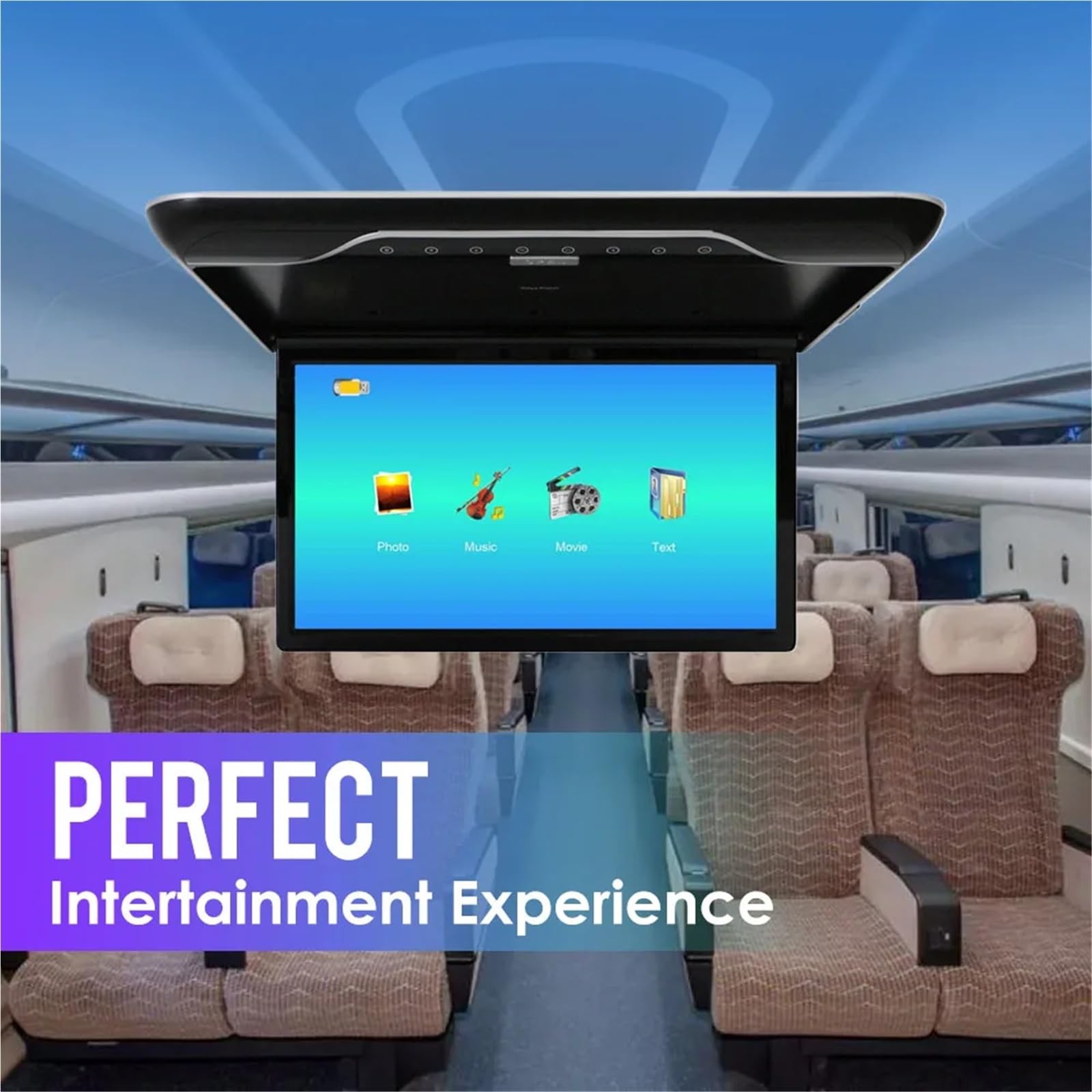 22 Inch Car Roof Monitor 1080P Flip Screen Top Multimedia Video Ceiling Roof Mounted Display With 16-color Ambient Light(Black)