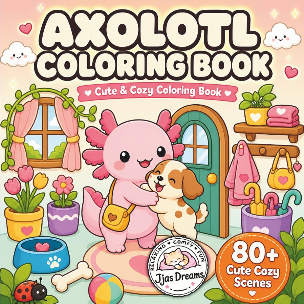 Axolotl Coloring Book:Bold and Simple Mindfulness, and Cozy Fun Scenes: Cute & Kawaii Axolotl Coloring Book for Kids, Teens & Adults | Bold and Easy ... | Simple Adorable Animal Pages for Beginners