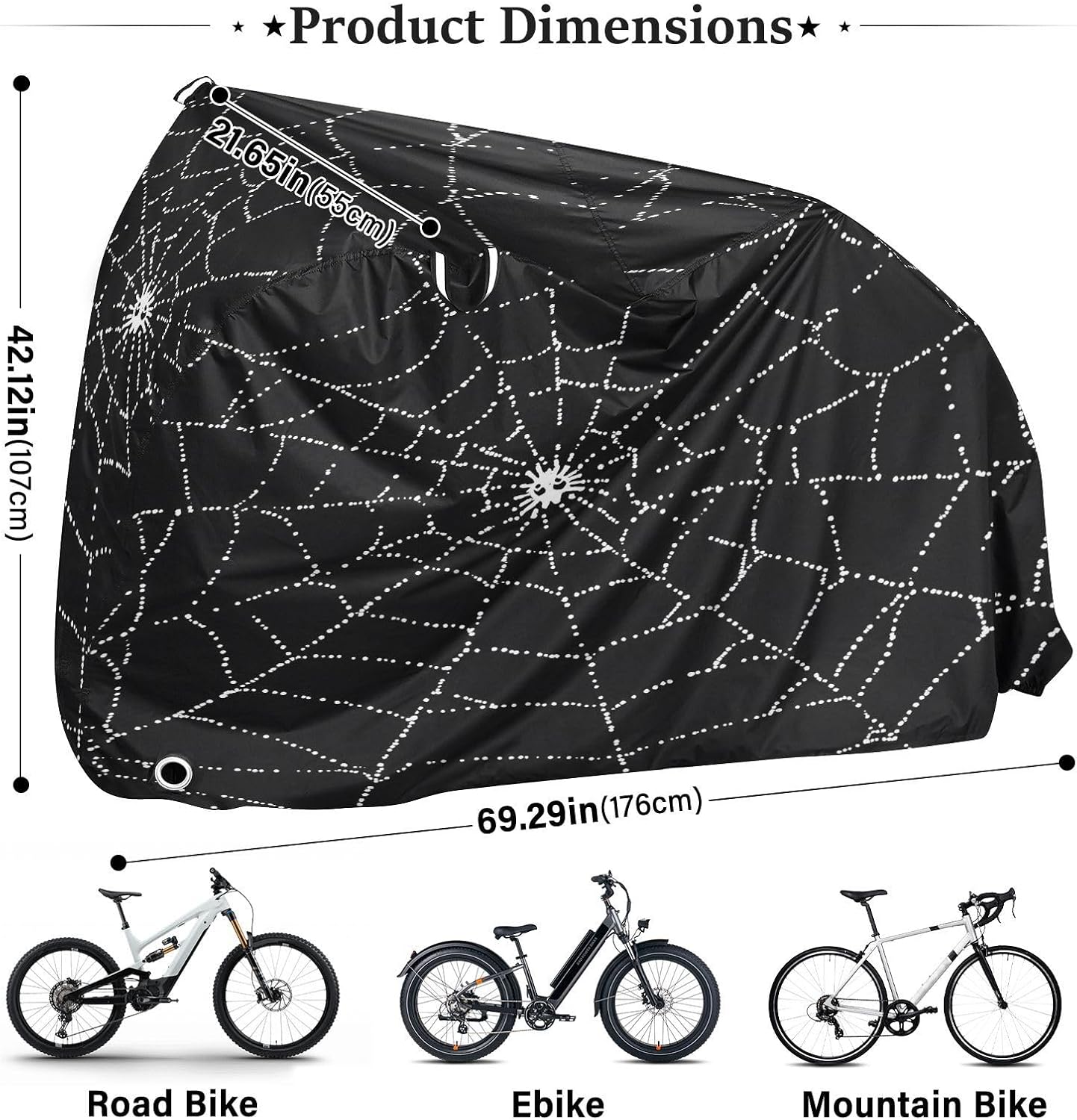 ALAZA Spider Web Halloween Bike Cover Waterproof Outdoor Ebike Bicycle Covers Tarp Protection for 1/2 Bikes, Sun UV Dust Wind Proof