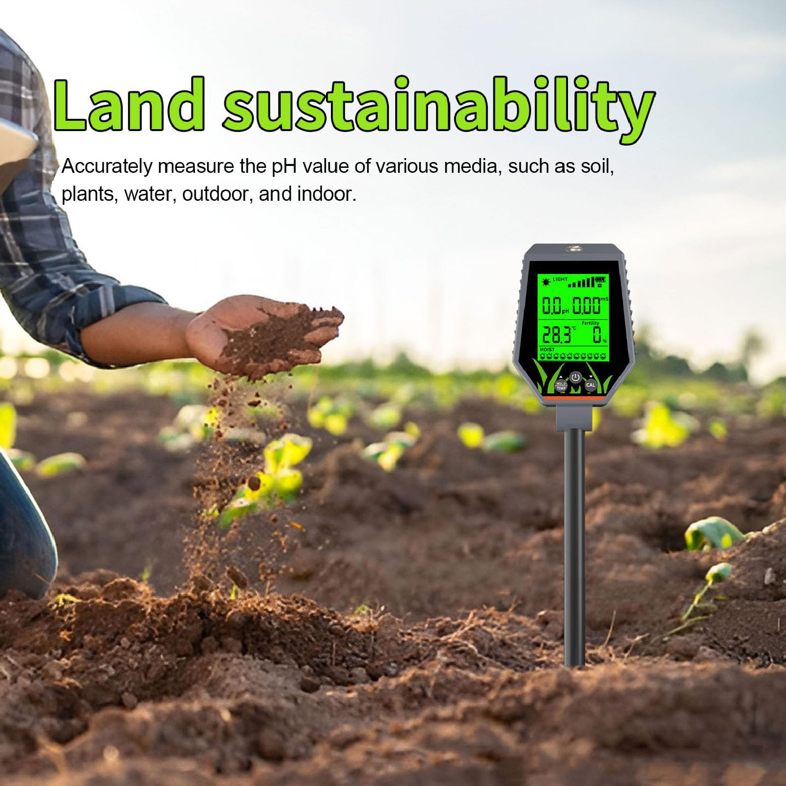 Jectse Medidor de Humedad del Suelo Probador de PH Digital, 6 en 1 Ph/Aire Humedad/Humedad/Temperatura/medidor de Ligereza, para Plantas de Agua de Jardín