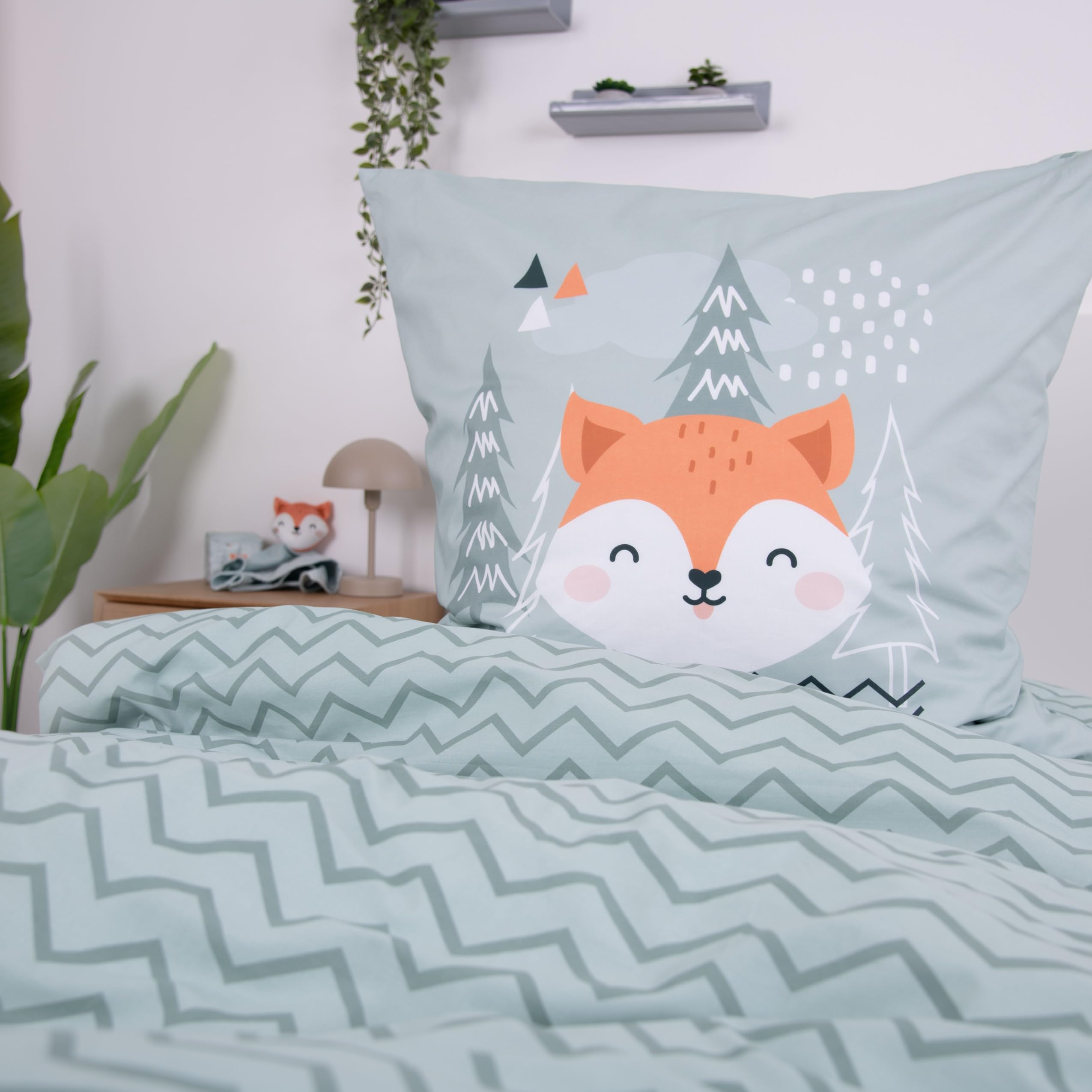 Herding Set biancheria da letto Young Collection, Nordic Forest, motivo reversibile, federa 70 x 90 cm, copripiumino 140 x 200 cm, con cerniera, 100% cotone/renforcé