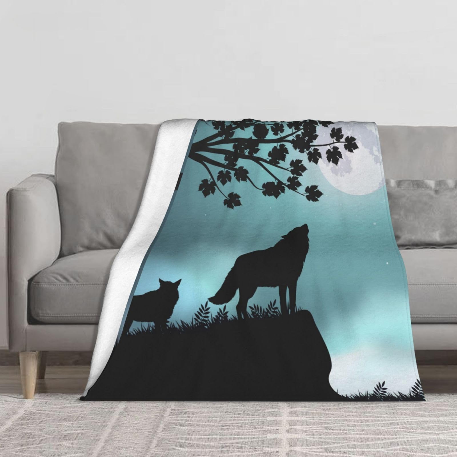 Couverture loup grand plaid de canapé en flanelle polaire