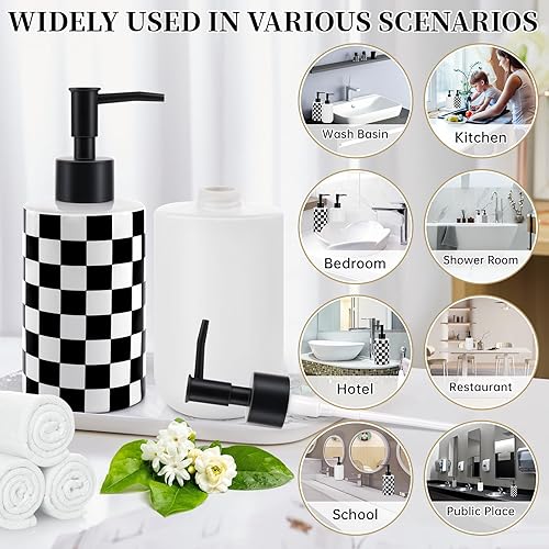 Miniatura 7 de Dispensador de jabón con bomba negra mate, dispensador de jabón de cerámica para baño, dispensador de loción de jabón para platos de ajedrez para