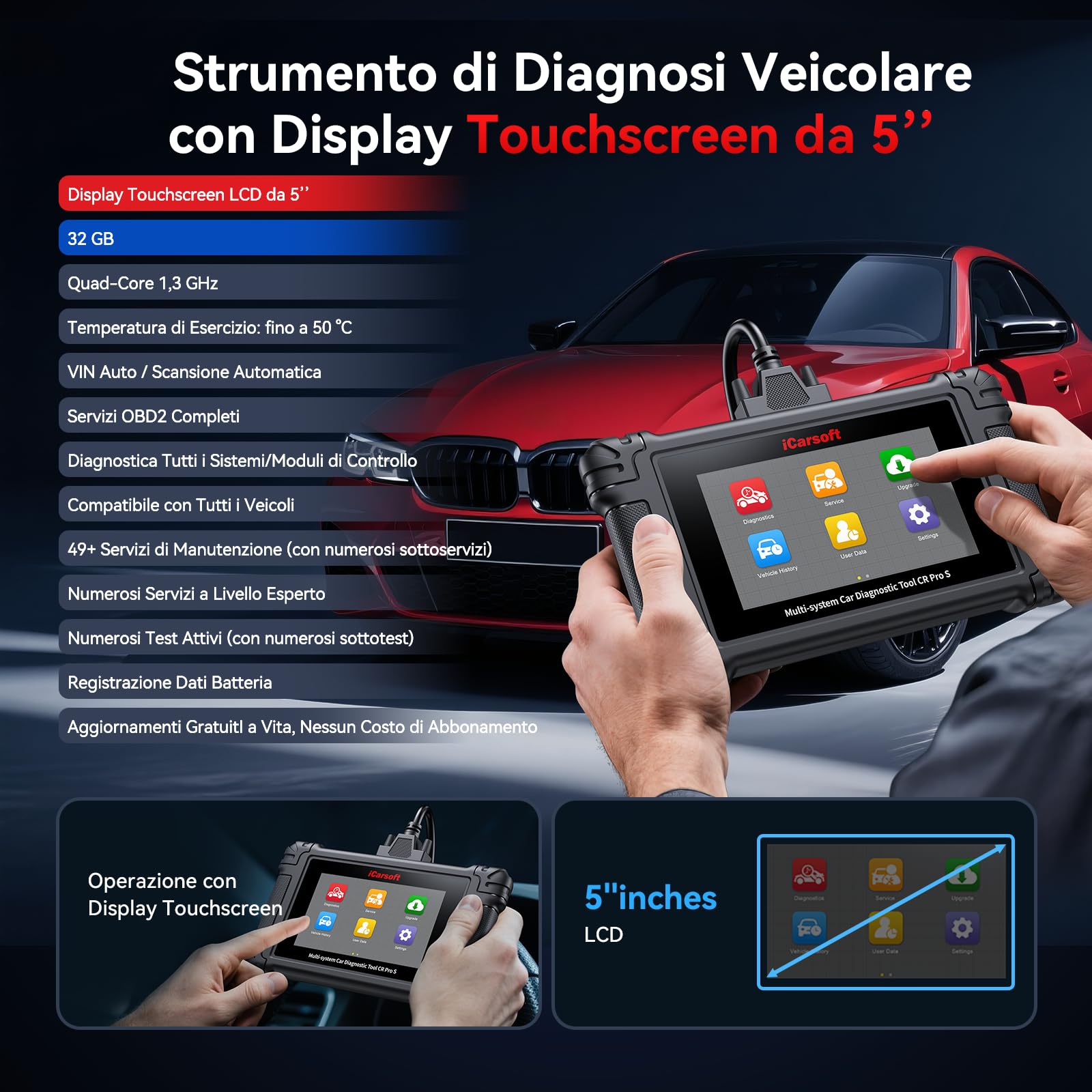 CR Pro S Strumento diagnostico bidirezionale per tutte le auto, codifica ECU per Audi/BMW/VW, scanner OBD2, touch screen/49 resetti/4000+ test/registrazione batteria