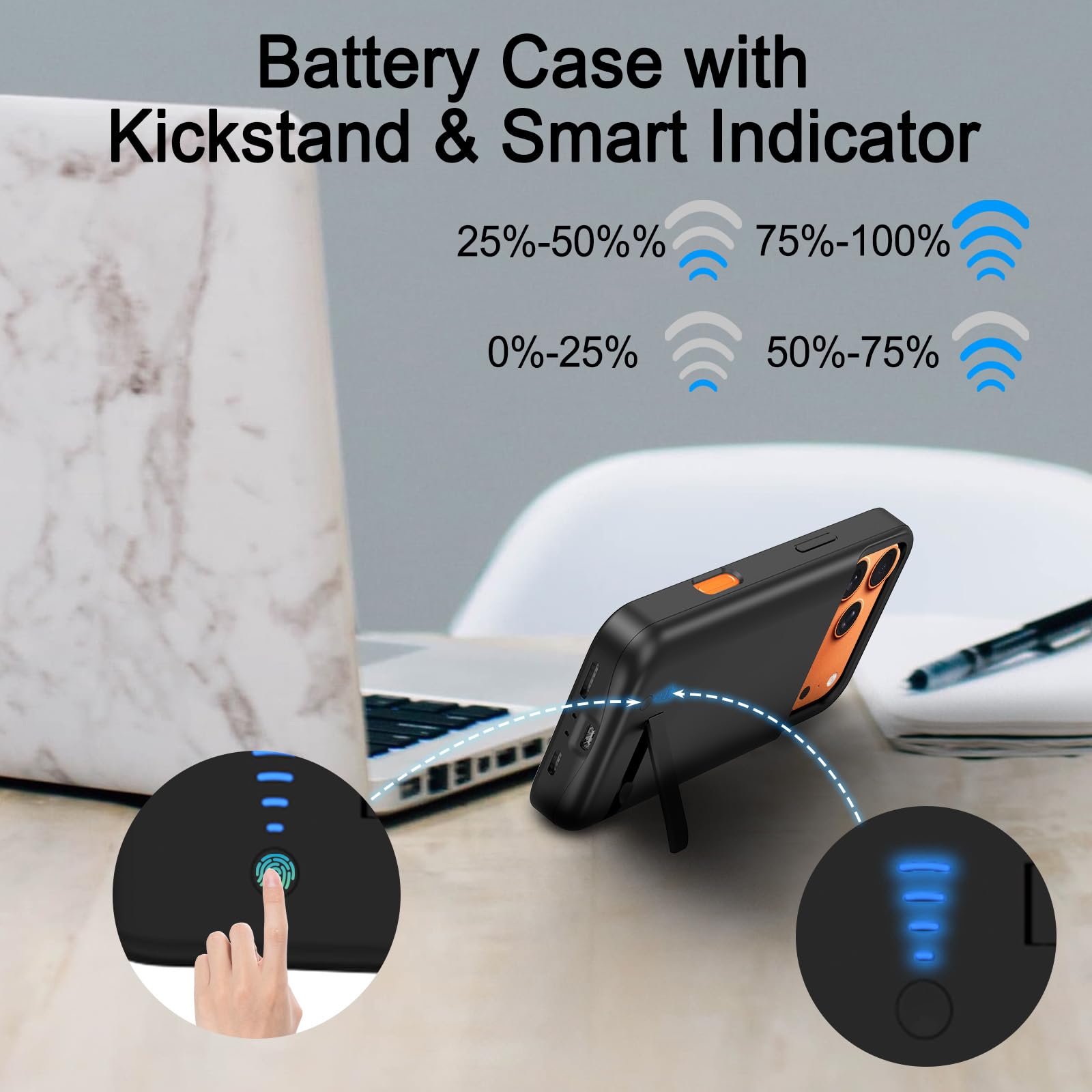 Akkuhülle für iPhone 17 Pro (6,3 Zoll), 8500mAh Tragbares Ladegerät iPhone Ultradünn Erweiterter Akku Hülle Telefonladegerät und Schutzhülle mit Ladefunktion für iPhone 17 Pro(Schwarz)