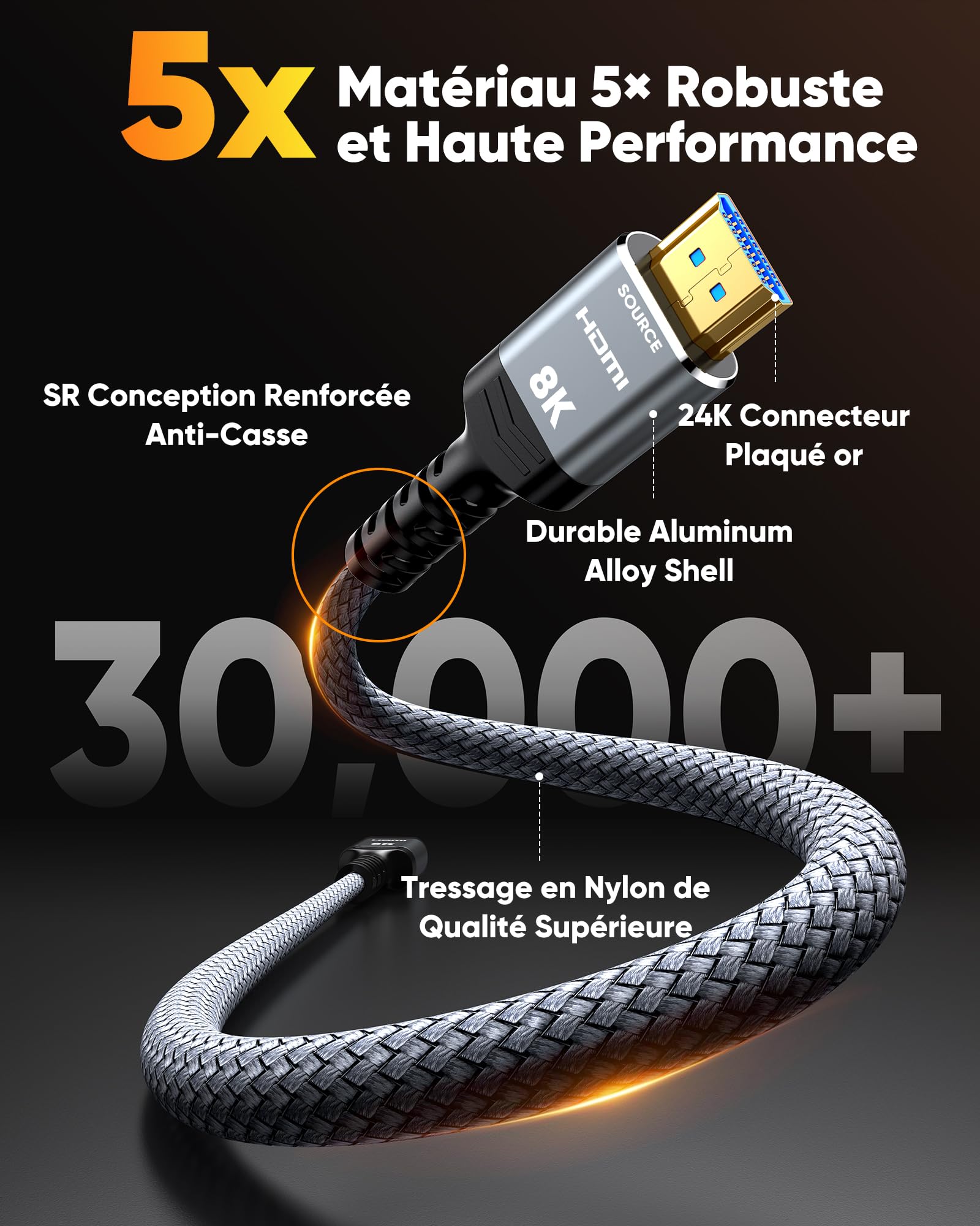 Snowkids 8K Cavo 2.1 HDMI 30M,Ultra High Speed 48Gbps,8K@60Hz 4K@120Hz | 8K Cavo HDMI 2.1, Ultra High Speed 48Gbps with no signal loss,delivers detailed images for movies and video games