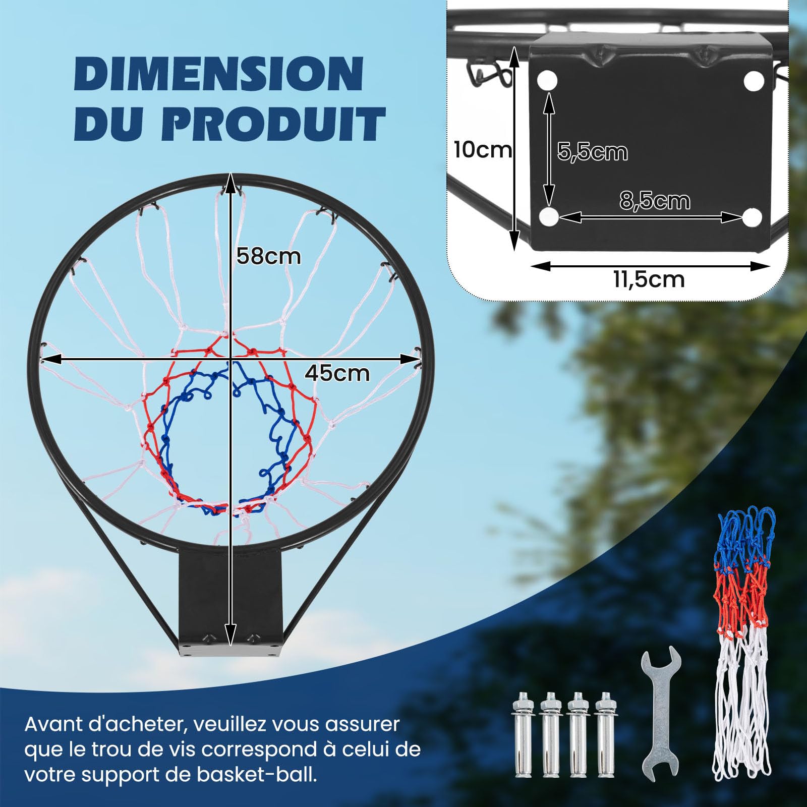 GOPLUS - Cesta de baloncesto, anillo colgante de baloncesto, reemplazo con material de fijación, cesta de baloncesto interior y exterior, para pared, puerta, panel trasero