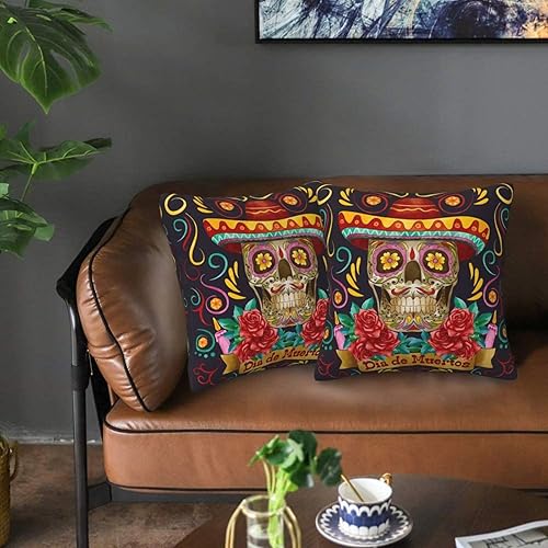 Miniatura 7 de Juego de 2 fundas de almohada de calavera del Día de los Muertos de 18 x 18 pulgadas para almohadas de sofá para decoración mexicana del Día de los