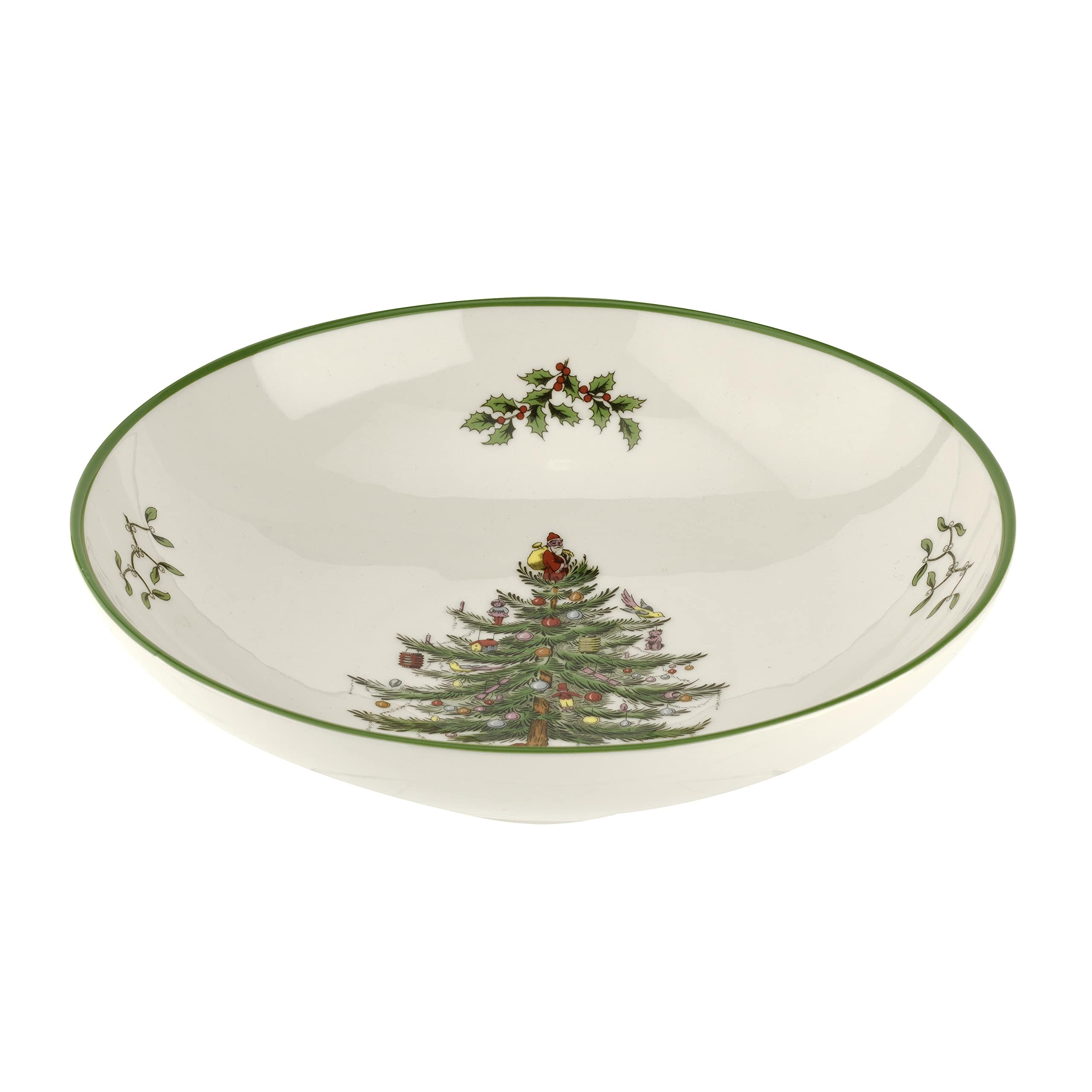 Spode Christmas Tree Collection Pasta Bowl - 9-Inch, Dishwasher, Microwave, and Freezer Safe, Made of Porcelain, Serveware, Christmas Tree Design, Green/Beige