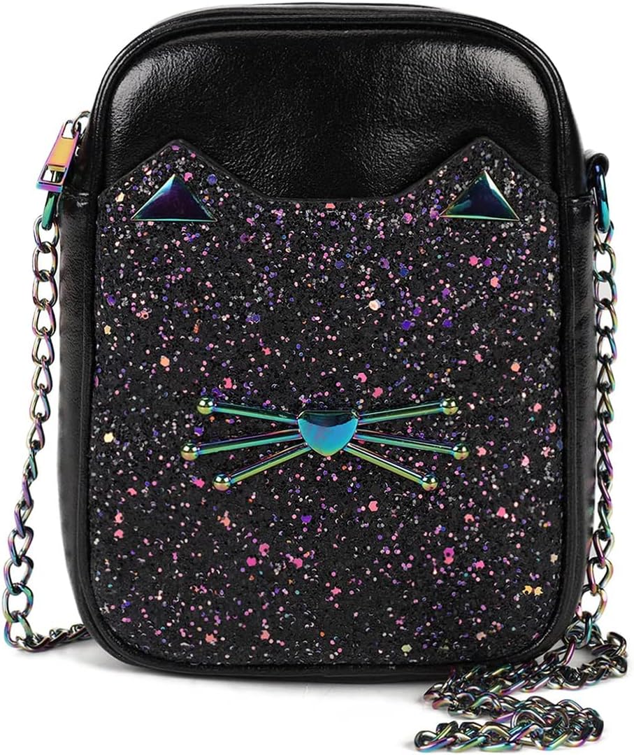 Sparkly Girls Purse and Birthday Gifts for Youth Girls Teens and Kids, Small Kawaii Cat Purse and Kitty Bag Crossbody | Aged 8-25, Roomy Fit Phone, Zipper Closure, Comfy Wear