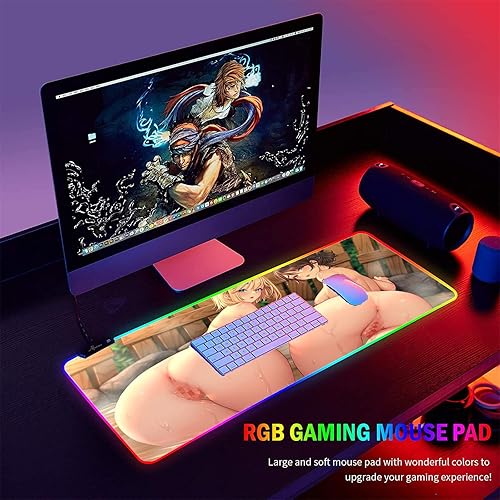 Vista 6 de Alfombrilla de escritorio grande RGB Anime Girl Sexy Butt Breasts Pecho Mause Mat Gaming Mouse Pad Gamer XXL LED Mouse pad para PC, mouse Mat Mat