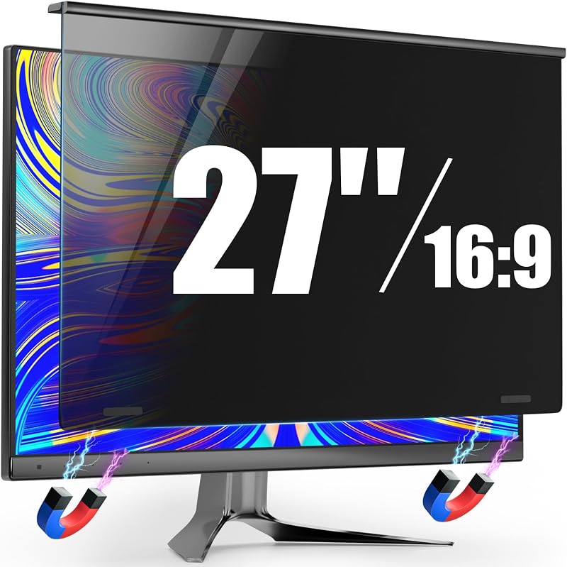 Magnetic Privacy Screen for Frameless Computer Monitor 27 Inch 16:9 Aspect Ratio,Hanging Blue Light Screen Protector Eye Protection Anti-Spy Shield, 27in Removable Privacy Filter