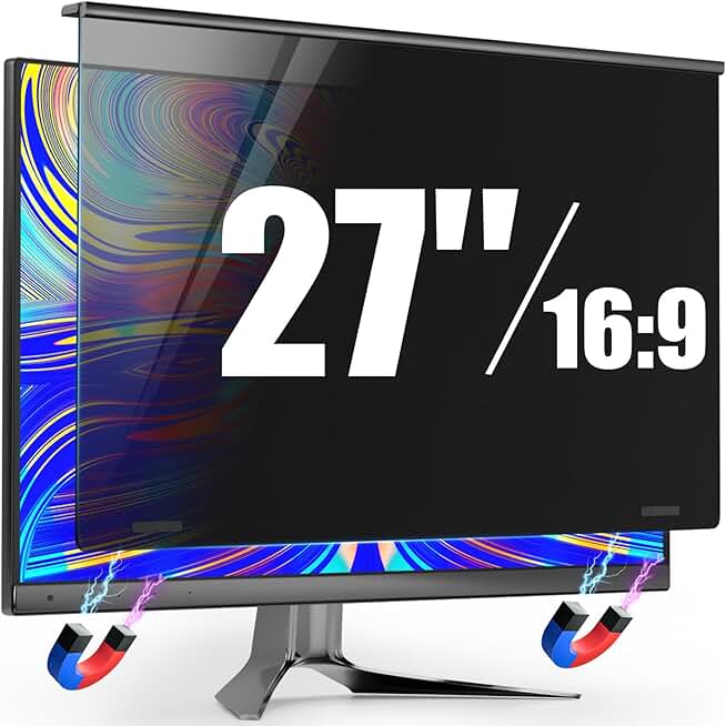 Magnetic Privacy Screen for Frameless Computer Monitor 27 Inch 16:9 Aspect Ratio,Hanging Blue Light Screen Protector Eye Protectio
