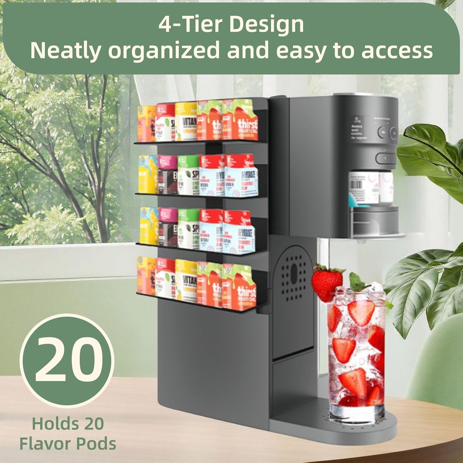 Flavor Pods Holder for Ninja Thirsti WC1001 Soda Maker, 20-Capacity Storage Rack for Ninja thirsty flavor pods, Compact & Durable Shelf for Ninja Thirsties Drink System Soda Machine (Shelf Only) - Image 3