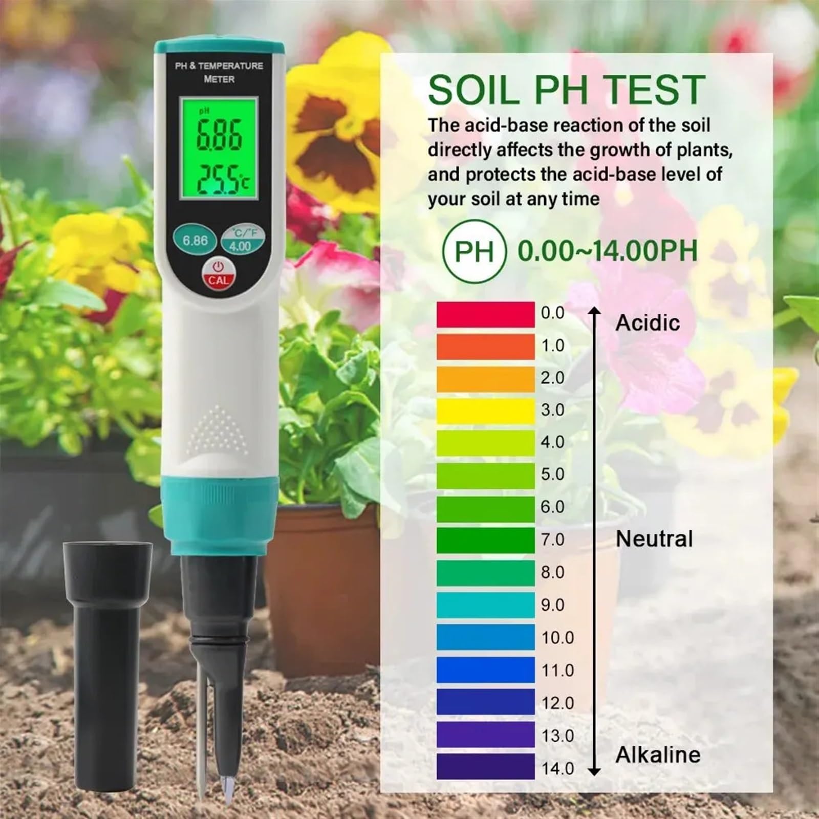 Analizzatore di acidità del sensore ad alta precisione tester PH terreno 2 in 1 professionale for il suolo Giardinaggio, Agricoltura
