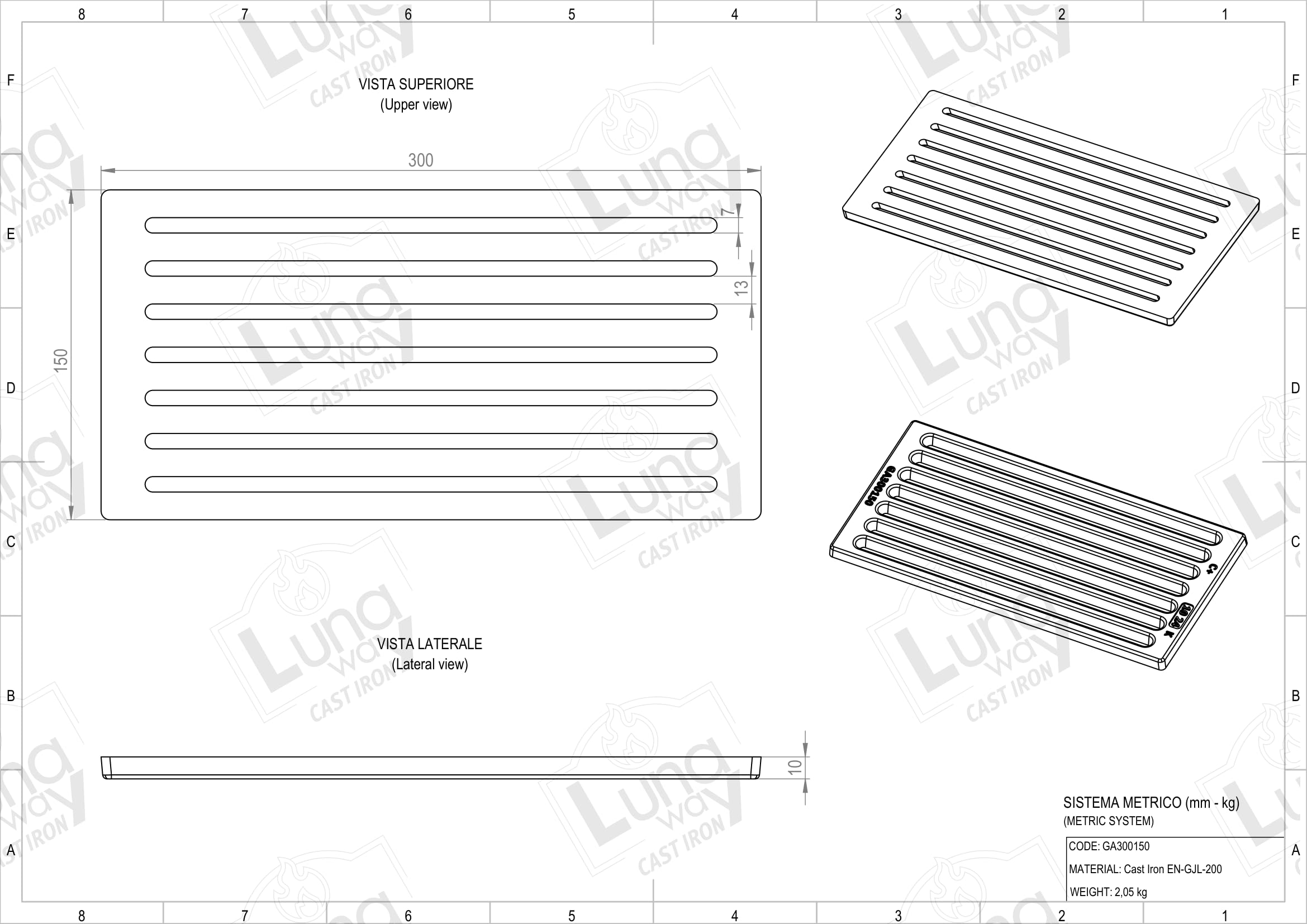 30 x 15 x 1 cm - Griglia per cenere in ghisa | Ottimizza il tiraggio camino | Resistente alte temperature | Facile pulizia, Qualità 100% ghisa by LUNA WAY CAST IRON