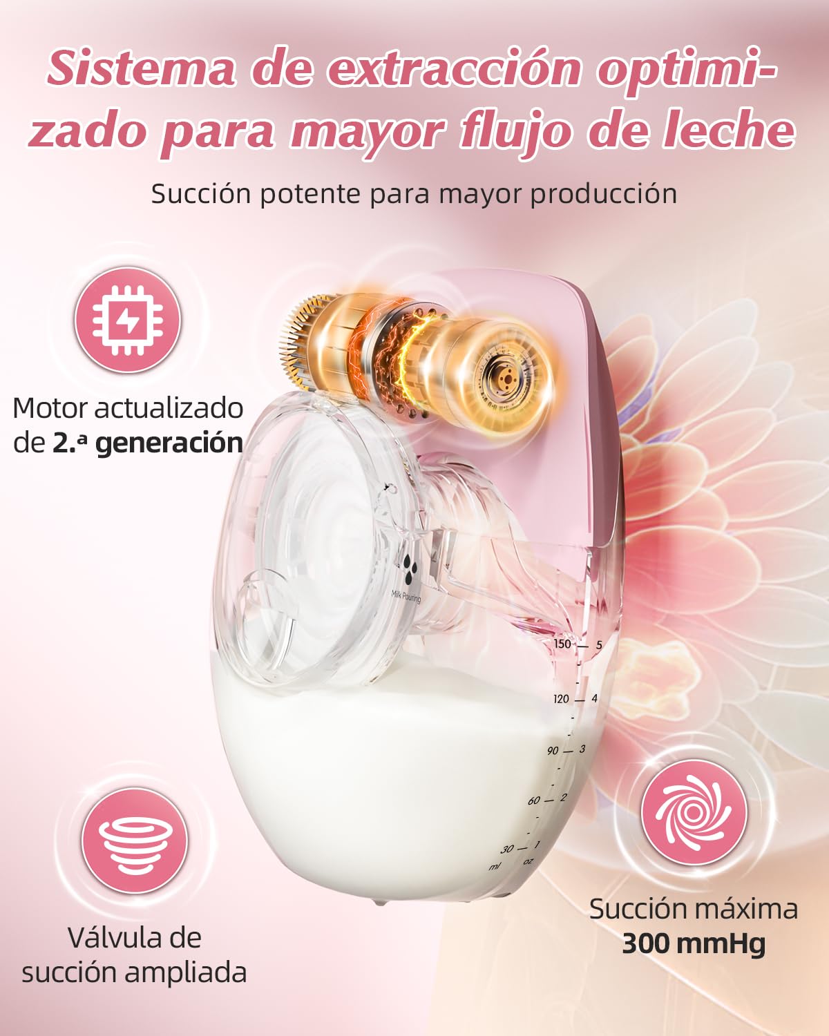 KISSBOBO Set de regalo extractor de leche eléctrico K8, extractor de leche eléctrico ultraplano, 3 modos, 8 niveles, sin manos, manos libres, supersilencioso para bombeo discreto (rosa, 2 unidades)