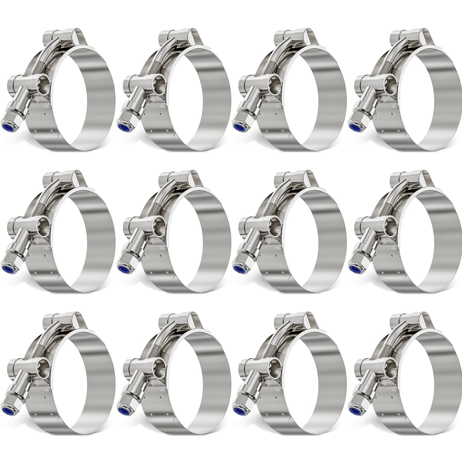 12Pack 1.5 Inch T Bolt Hose Clamp,304 Stainless Steel Heavy Duty Hose Clamp,Adjustable 44-51mm Radiator Hose Clamps for Tube, Automotive, Radiator, lntercooler
