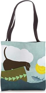 Chocolate Lab On the Lake In A Canoe Meets A Fish Tote Bag