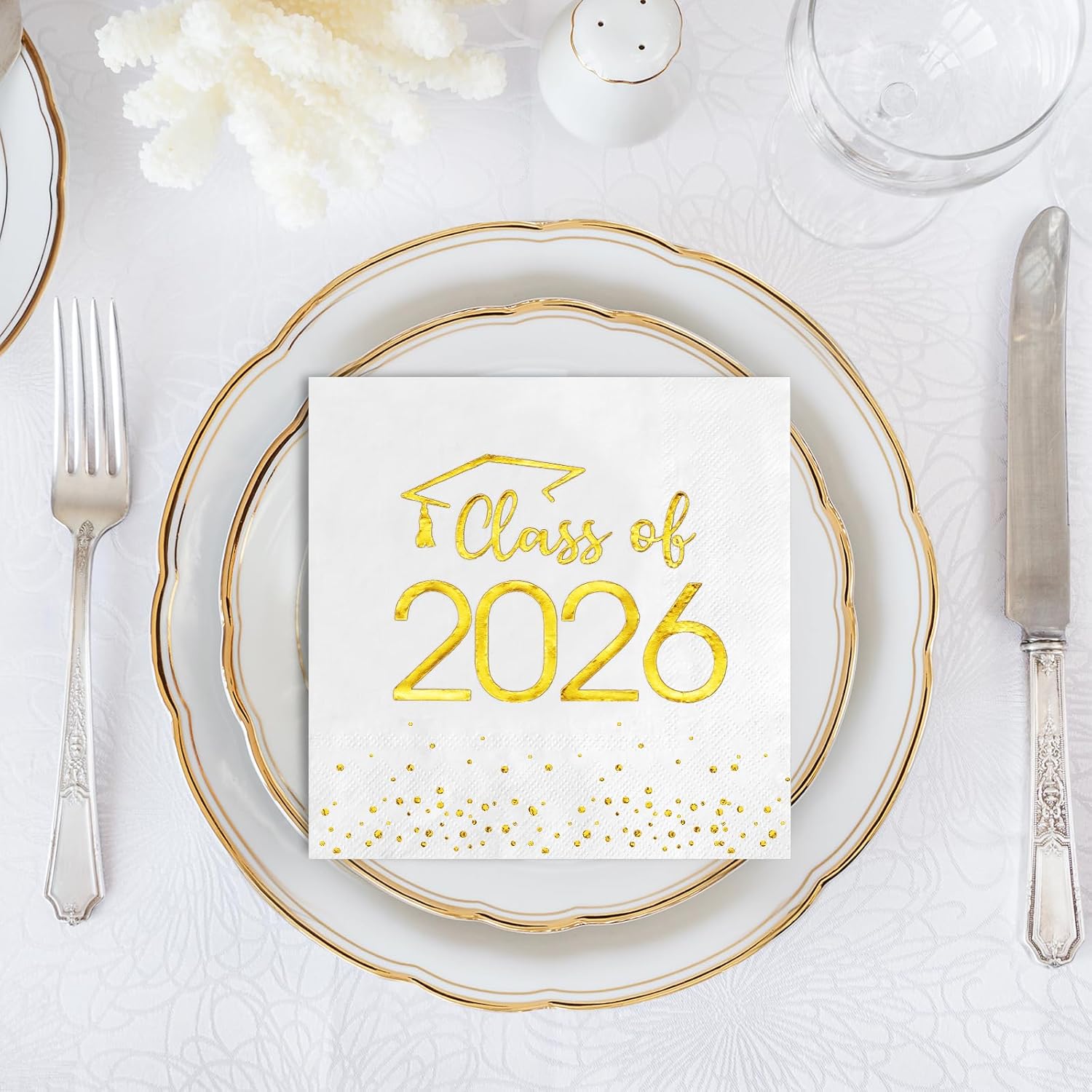 200Pcs Class of 2025 Graduation Napkins, Disposable Congrats Grad Paper Napkins Square Foil Dot Hand Towels for 2025 High School University College Graduation Party Decorations (Gold)