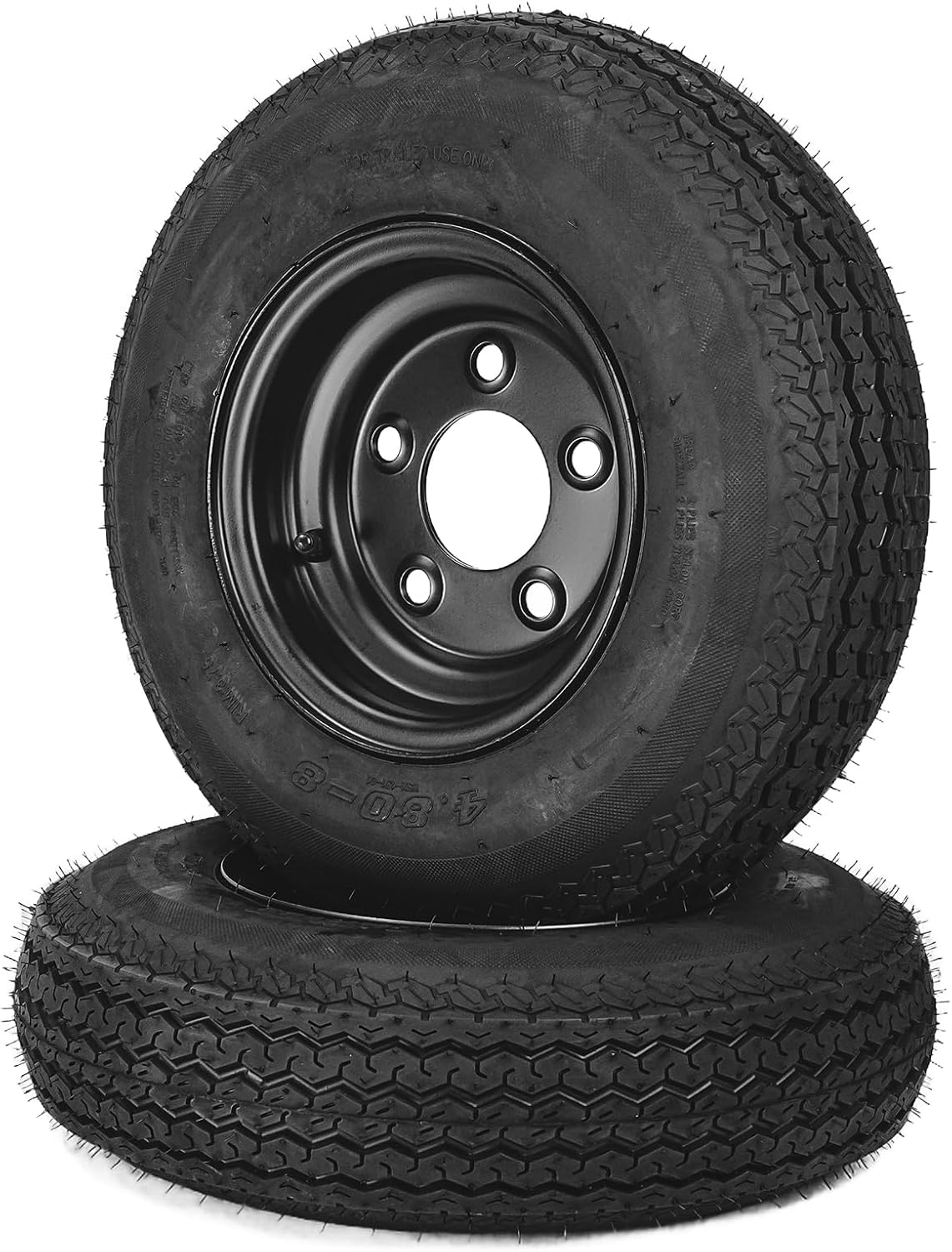 2-Pack 4.80-8 4.80x8 480-8 Trailer Tires with 8'' Rims, Black 5 Lug On 4.5'', 6PR Load Range C Heavy-Duty Tires for Utility, Boat, Camper Trailers