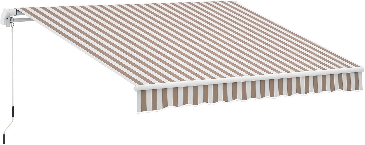 Outsunny 12' x 8' Retractable Awning Patio Awnings Sun Shade Shelter with Manual Crank Handle, 280g/m² UV & Water-Resistant Fabric and Aluminum Frame for Deck, Balcony, Yard, Beige