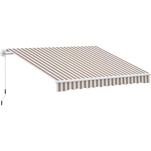 Outsunny 12' x 8' Retractable Awning Patio Awnings Sun Shade Shelter with Manual Crank Handle, 280g/m² UV & Water-Resistant Fabric and Aluminum Frame for Deck, Balcony, Yard, Beige