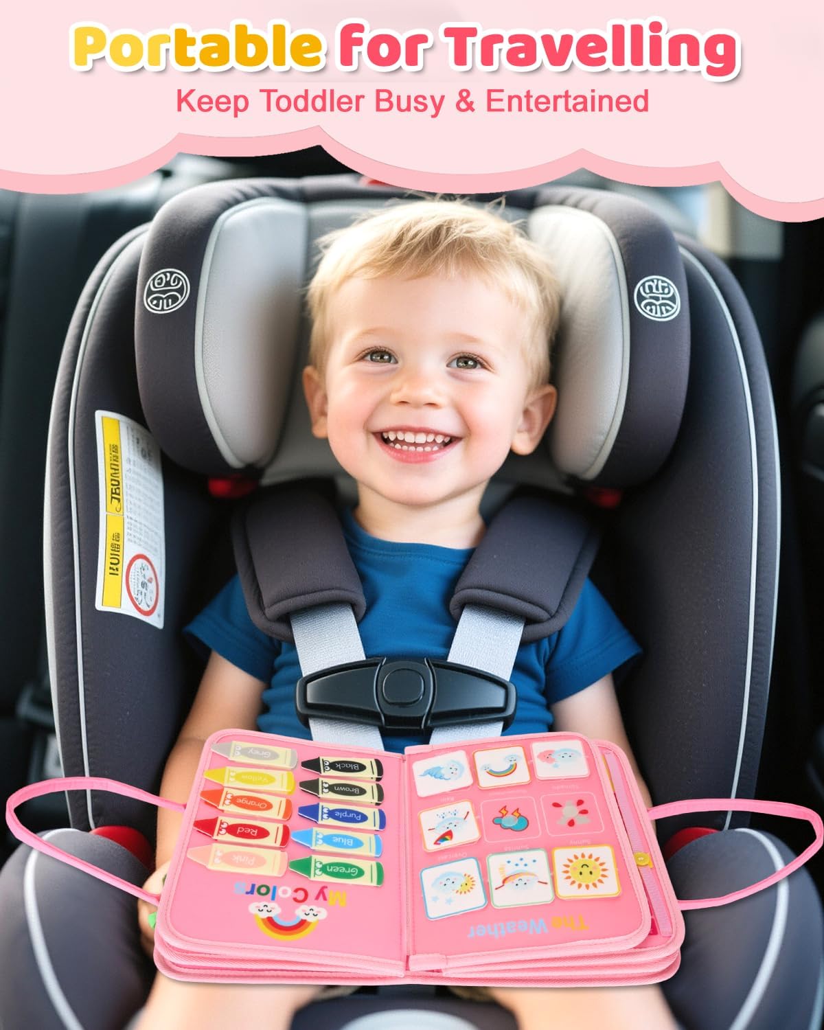 13-Page Baby Busy Book for Toddlers 1-3, Montessori Busy Board Toys for Toddlers 2 3 4 Year Old Boys & Girls, Educational Activities to Learn Fine Motor Skills, Portable Travel Toys for Airplane & Car - Image 6