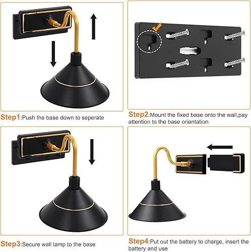Miniatura 6 de MIOBLUE Foco LED inalámbrico alimentado por battey, luz de imagen recargable con sensor de movimiento, lámpara de pared LED de ojo de gato, lámpara