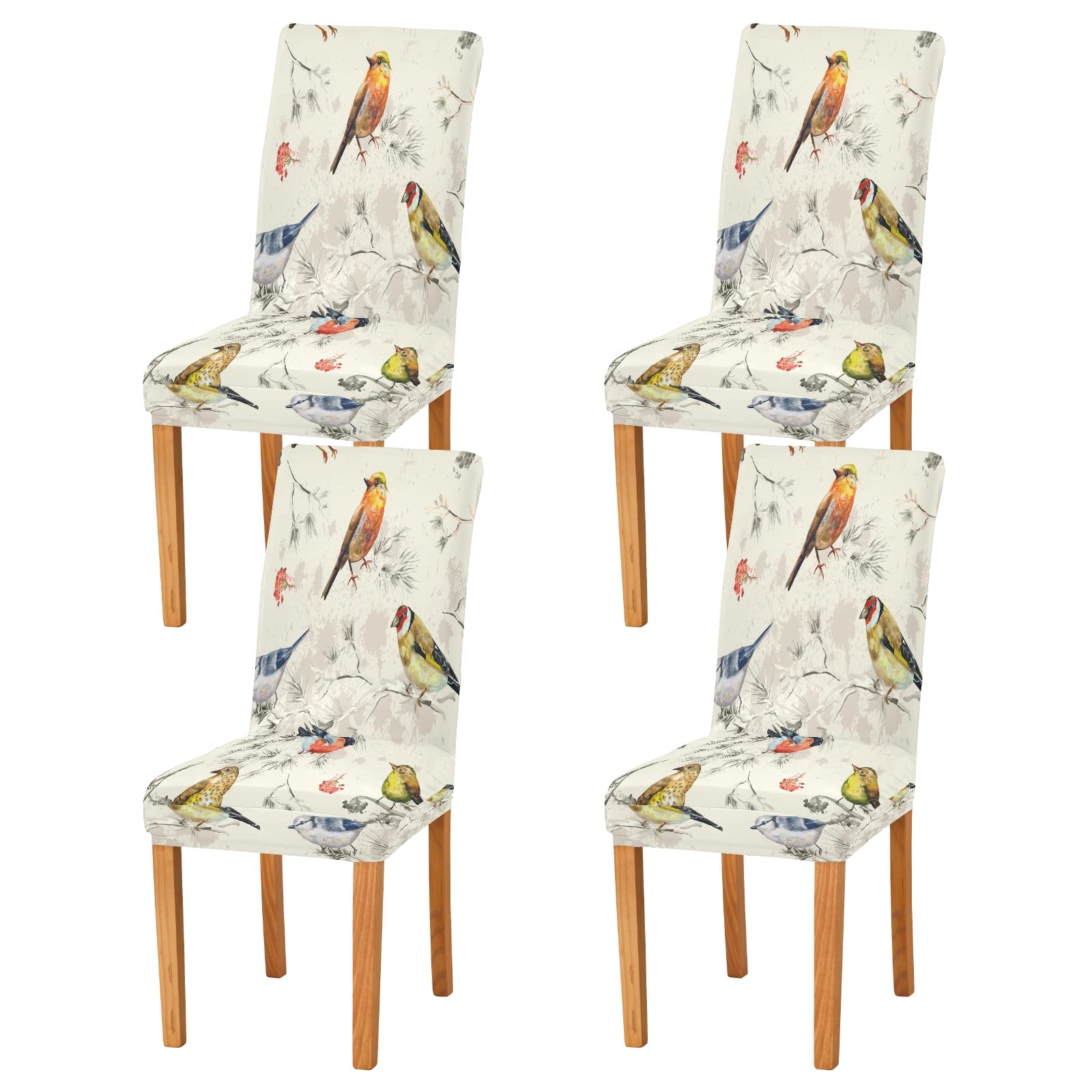 xigua Watercolor Retro Bird Dining Room Chair Covers Slipcovers Set of 4,Stretchable Chair Slipcover Washable Removable for Hotel,Office,Ceremony,Banquet Wedding Party
