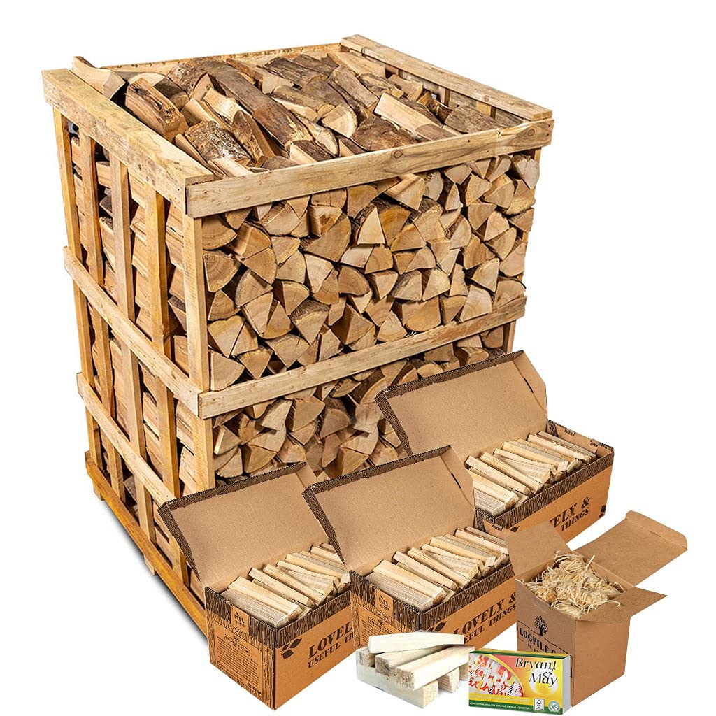 Buy Kiln Dried Fire Logs, 800kg + Kindling Starter Kit, For Wood