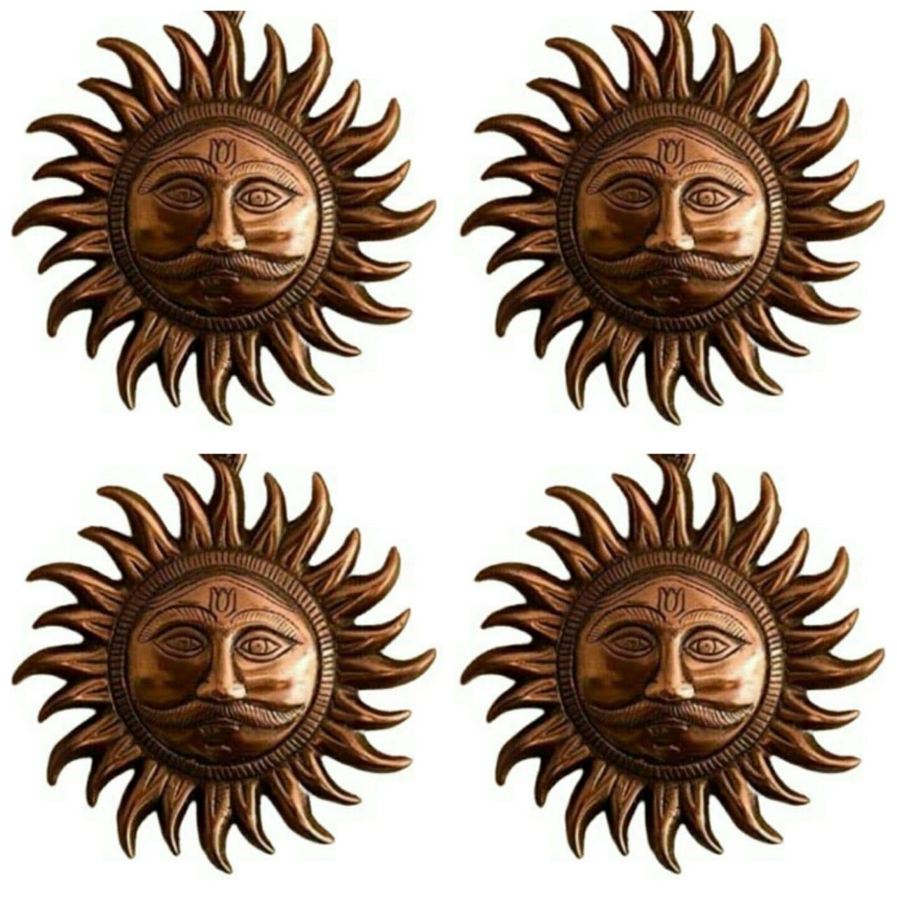Sun Handicraft Brass Metal Religious Sun Face Wall Hanging in Antique Finish Wall Decorative showpiece Best for Gift Pack of 4