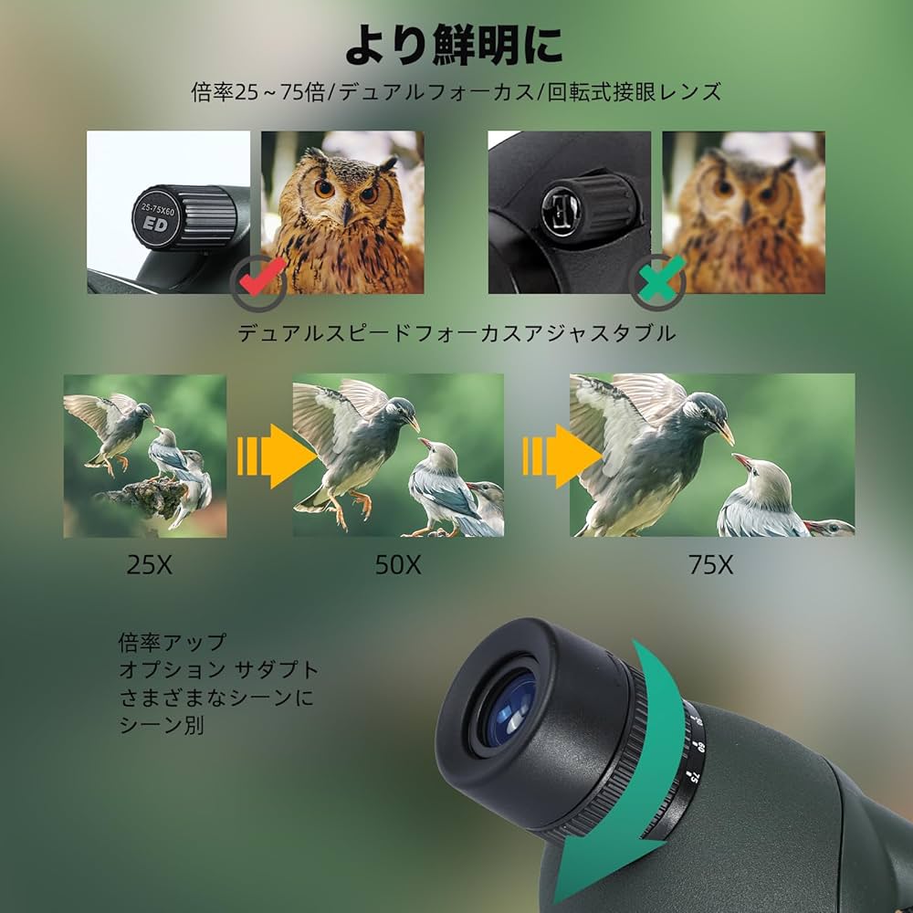 Amazon | 25-75x60 ED スポッティングスコープ ターゲット撮影用
