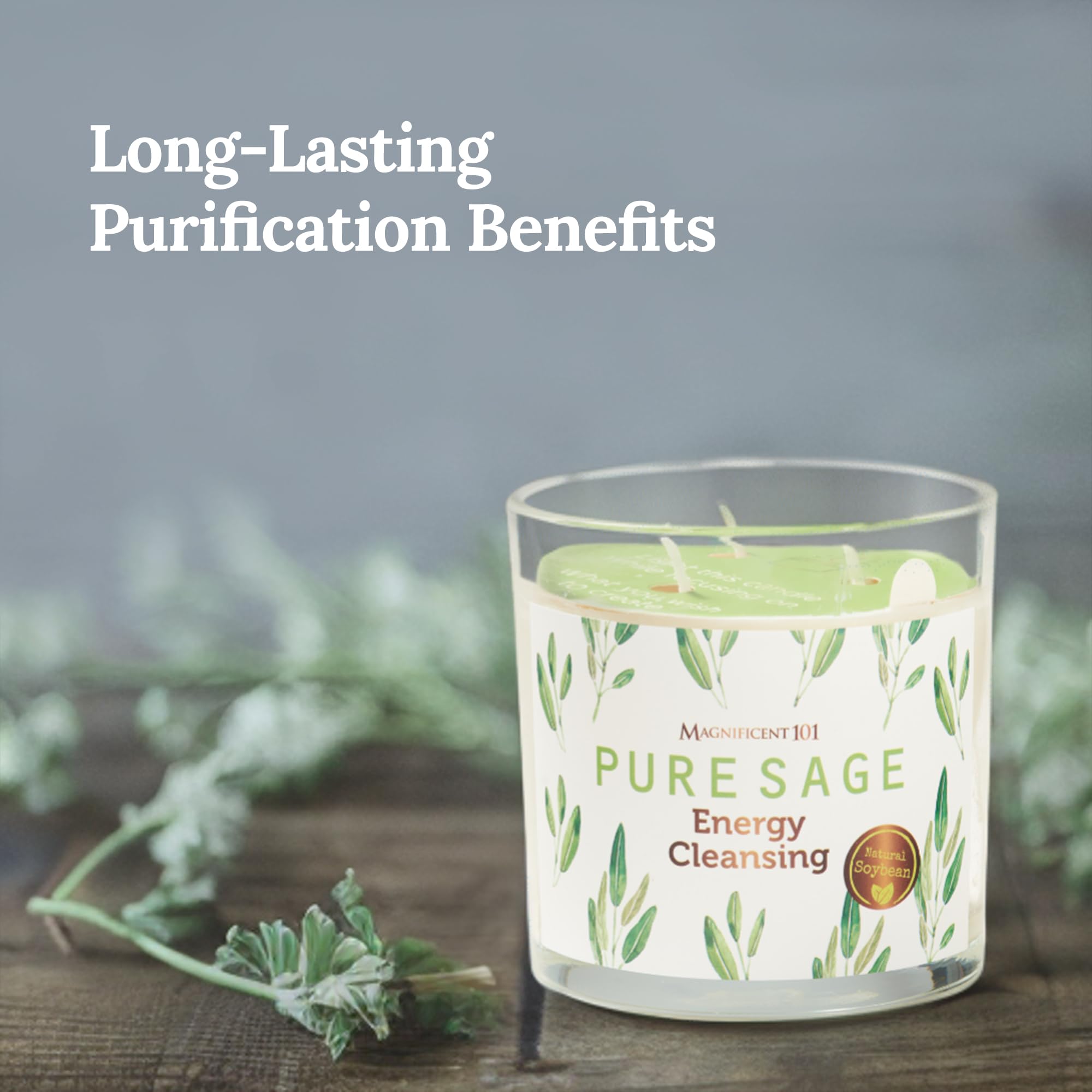MAGNIFICENT 101 Pure SAGE Smudge Candle voor House Energy Cleansing, verbannen negatieve energie I zuivering en chakra genezing - natuurlijke soja wax kaars voor aromatherapie