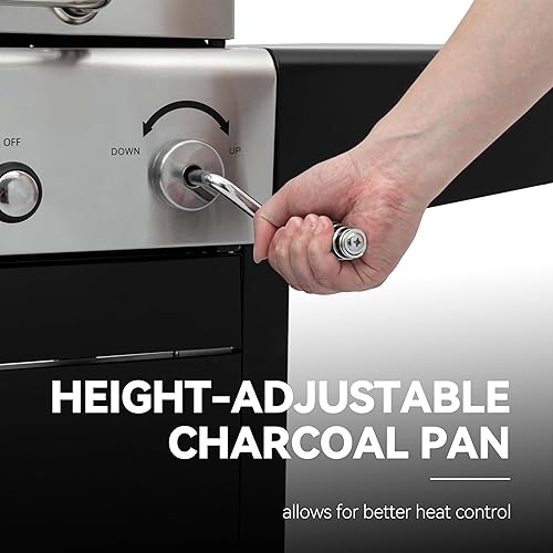 Miniatura 7 de Royal Gourmet ZH3002N - Parrilla de gas propano y carbón combinada, parrilla de barbacoa de combustible dual con 2 estantes laterales para barbacoa