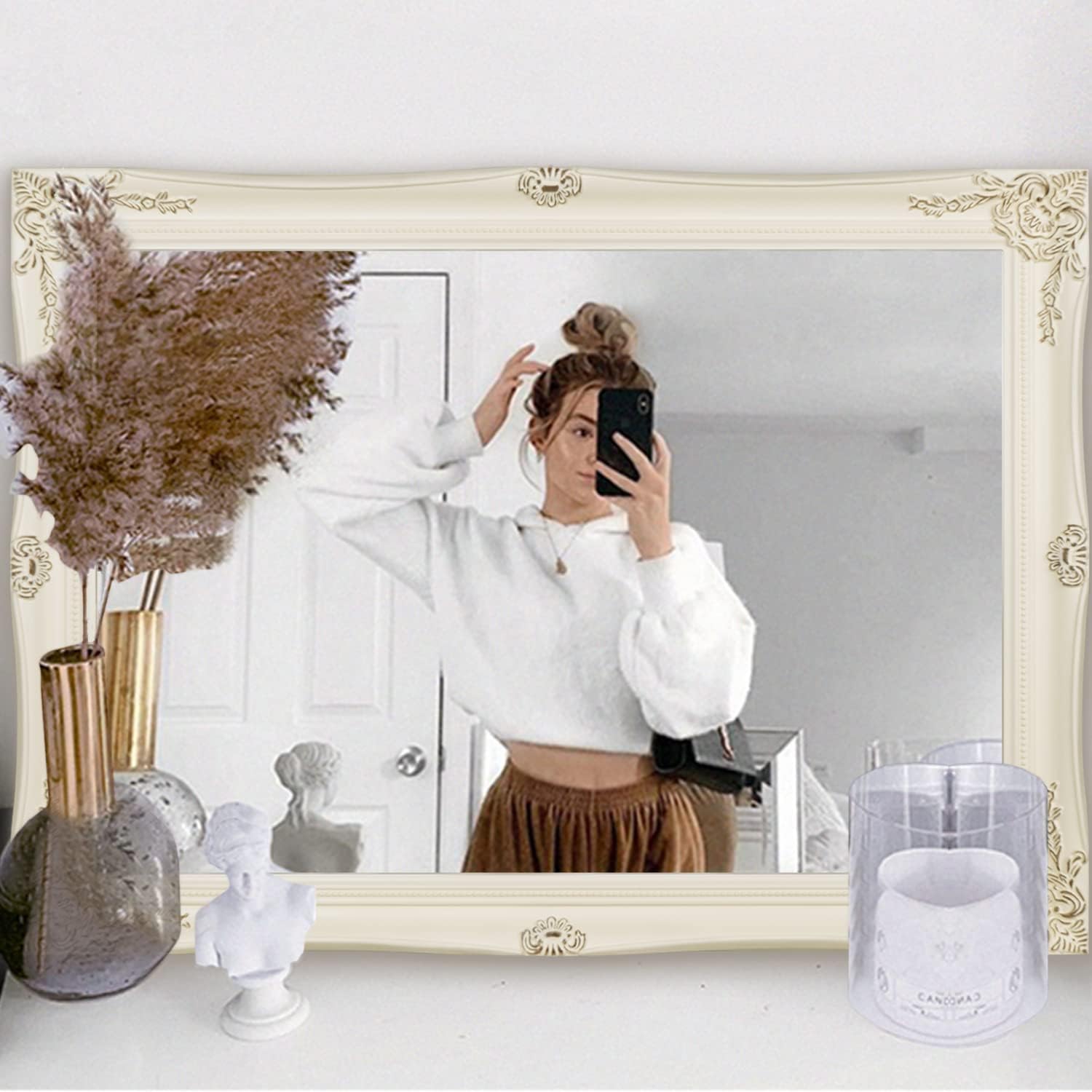 Bathroom Mirror White Frame Mirror Modern Wall Mounted Bedroom Mirrors Hanging Horizontally or Vertically