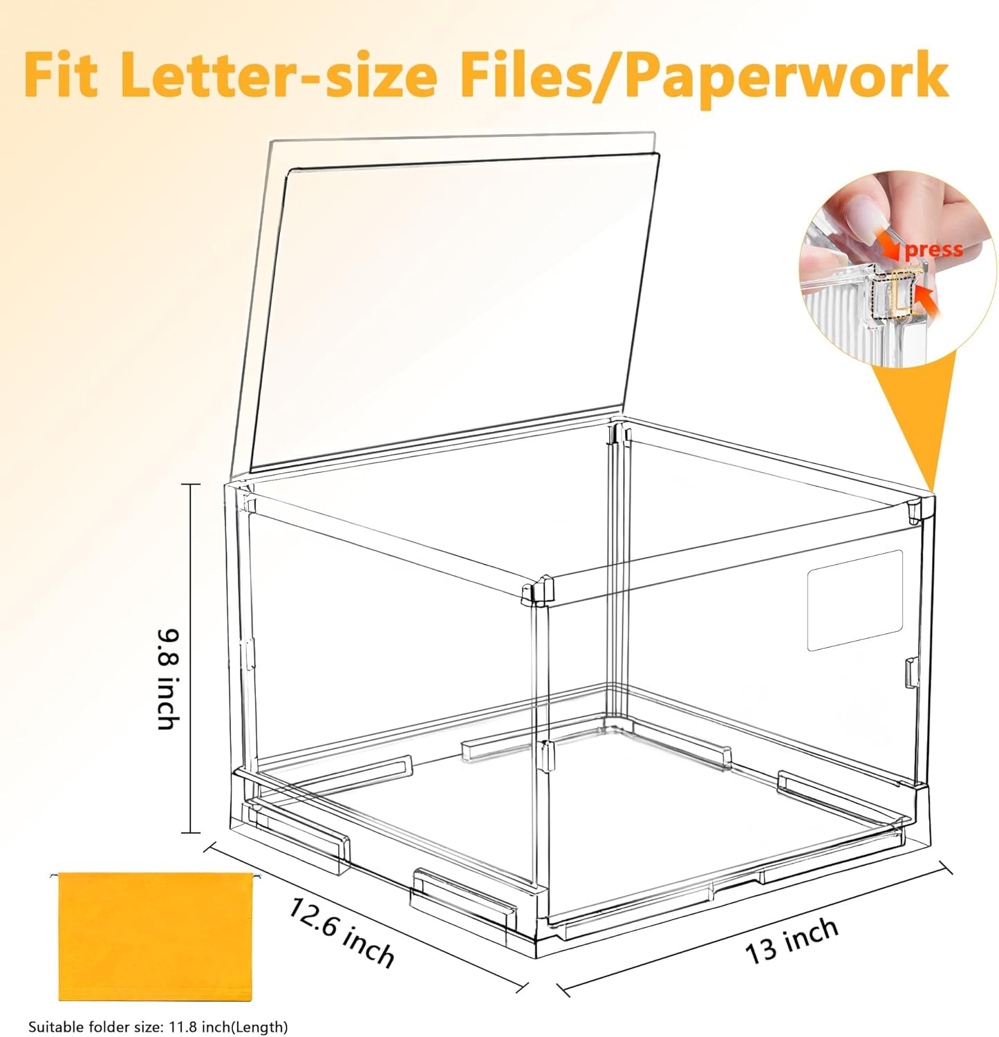 File Organizer Box with Lid, Hanging Filing Folder Organizer for Document Storage with Plastic Slide, Letter-size File Holder Filing Box for Office/Home/Decor/?3Pack?
