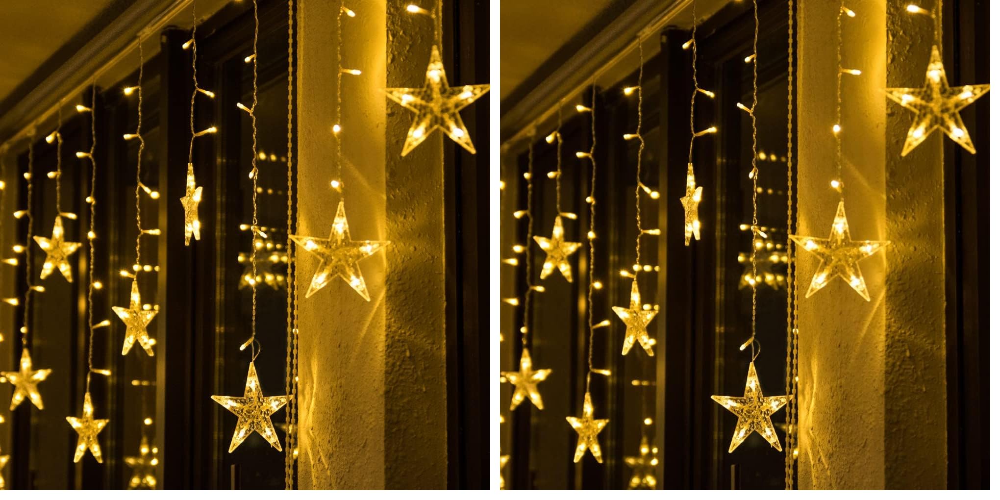 BLOOMWIN Lichtervorhang Stern Lichterkettenvorhang USB 8Modi Stimmungslichter Weihnachtsbeleuchtung für Fenster Tür Innen Sternenvorhang Warmweiß (Packung mit 2)